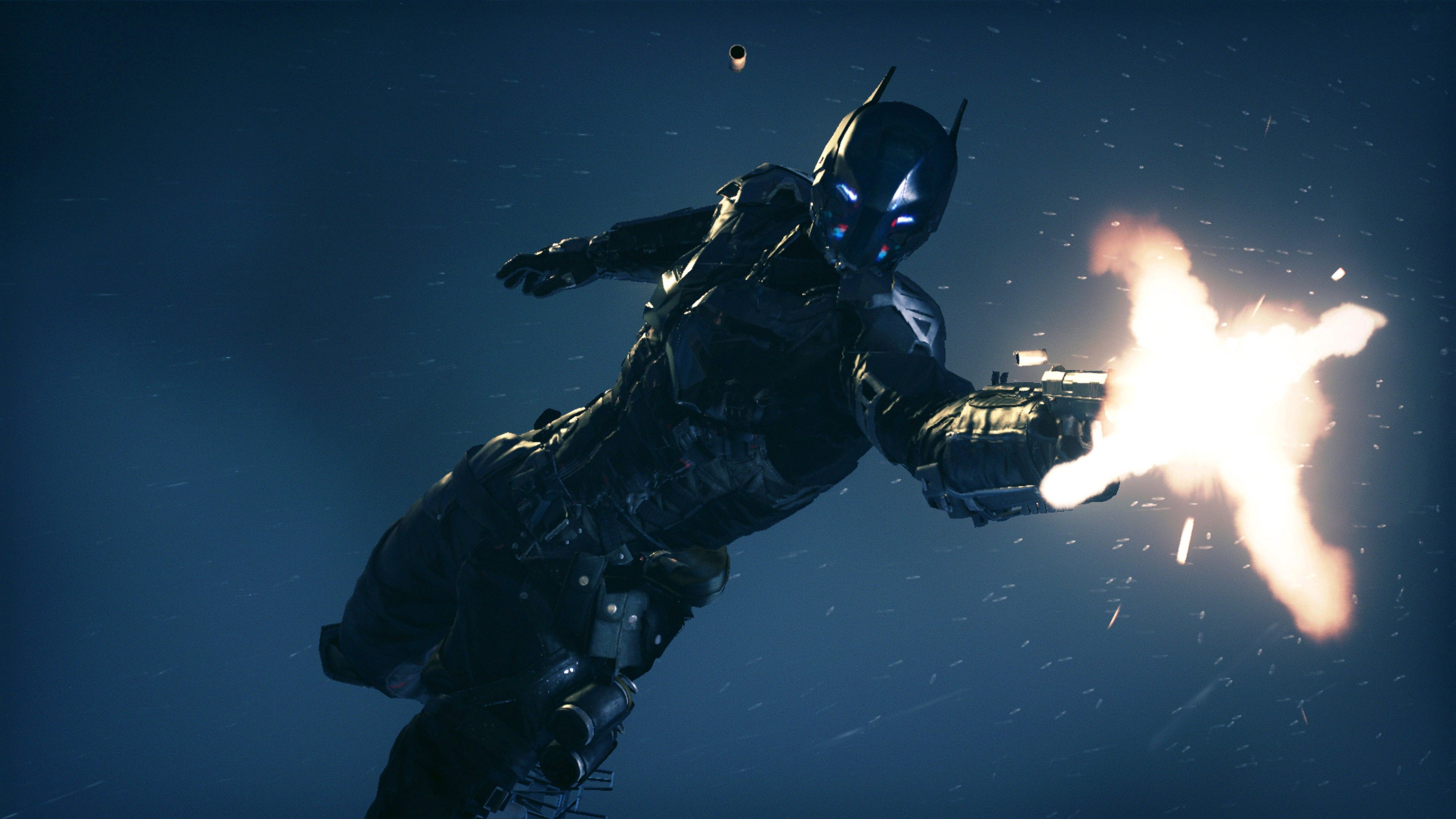 Batman: Arkham Knight, Batman, Mündungsfeuer, Sprung, Videospiel, 4K, PC-Hintergrundbild