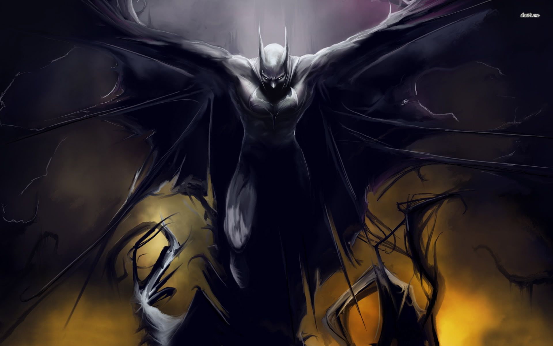 Batman, Fledermausflügel, Abstrakt, Gold-Lila, Illustration, Full HD, PC-Hintergrundbild