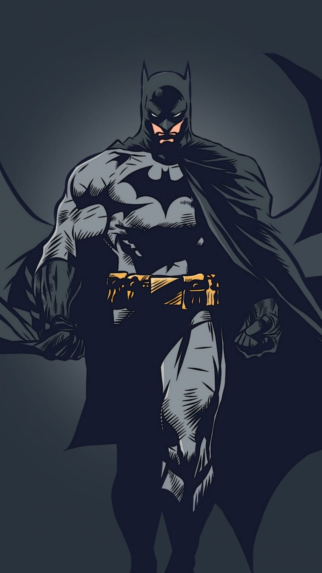 Batman, DC Comics, Klassischer Anzug, Grauer Hintergrund, Comic-Stil, Sperrbildschirm fürs iPhone