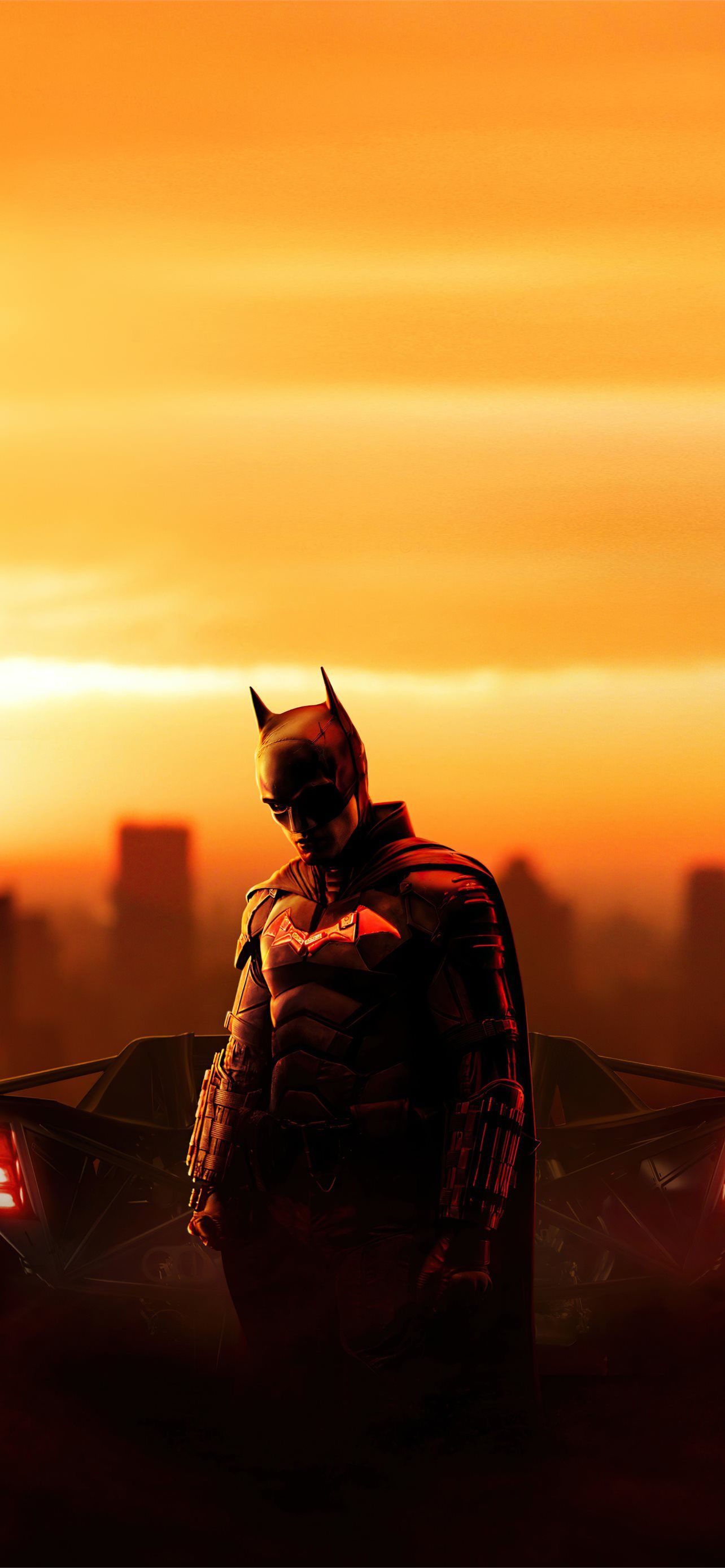 The Batman, Batman, Sonnenuntergang, Oranger Himmel, Silhouette, Full HD, iPhone-Hintergrundbild