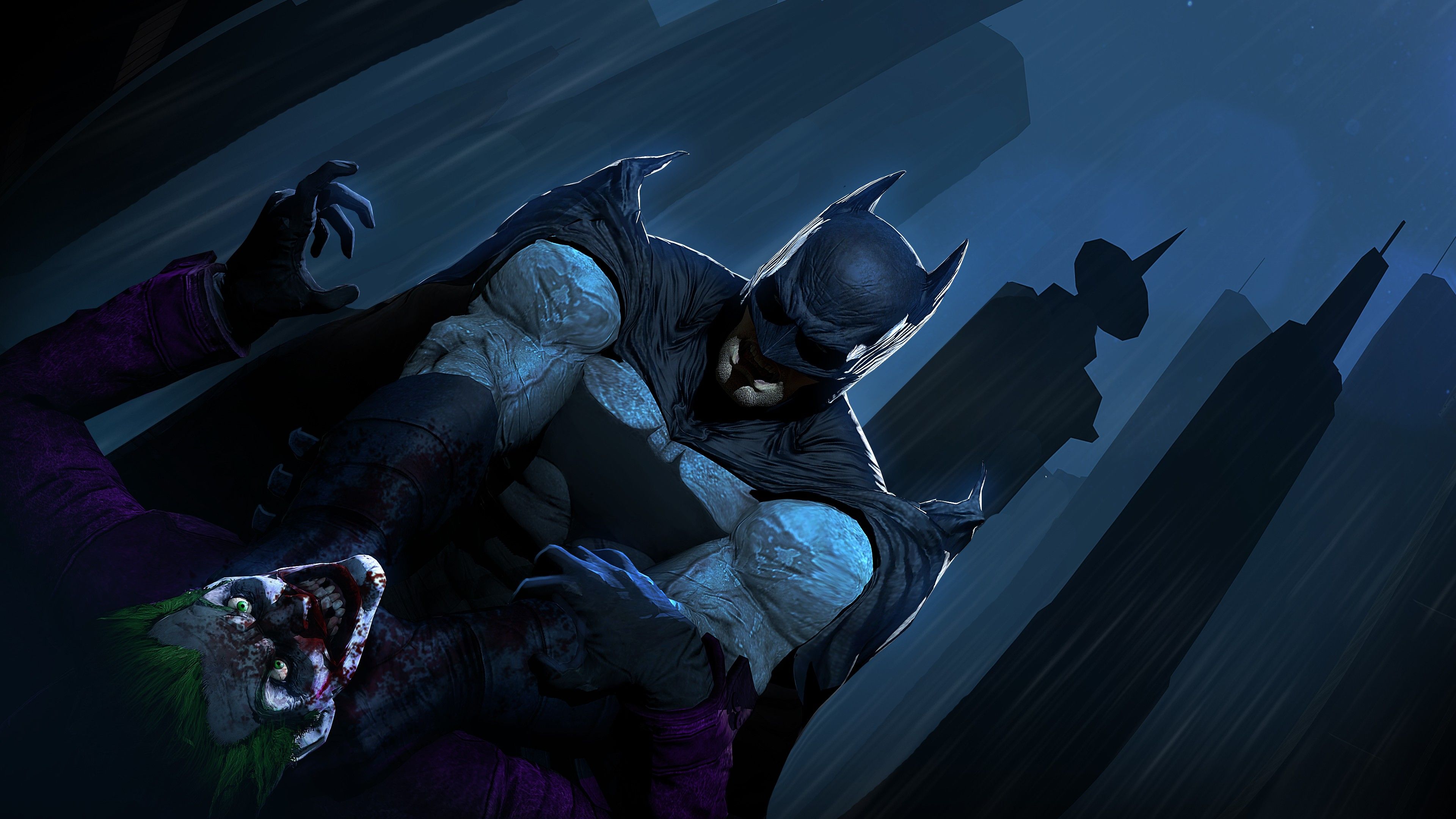 Batman, Joker, Kampf, Comic-Stil, Blau, 3840x2160, 4K-Hintergrundbild für PC