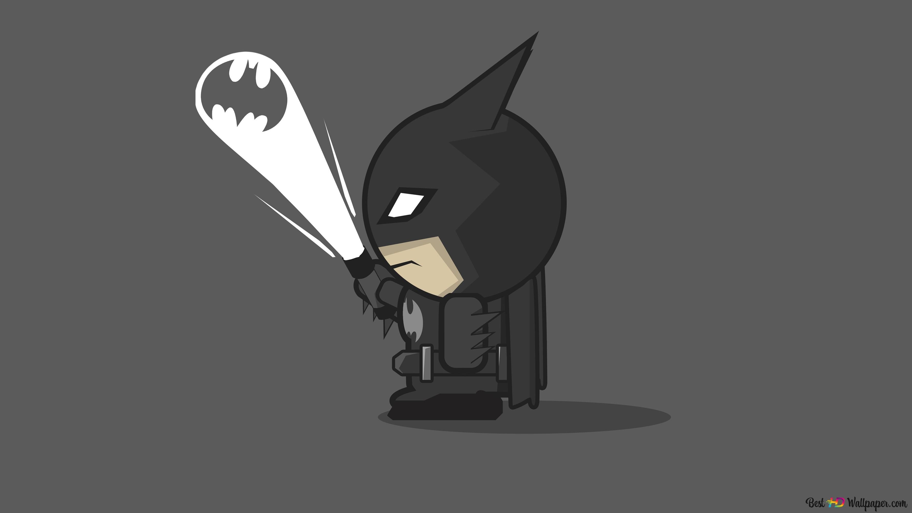 Batman, Chibi, Bat-Signal, Taschenlampe, Grauer Hintergrund, Niedlich, 2K Wallpaper