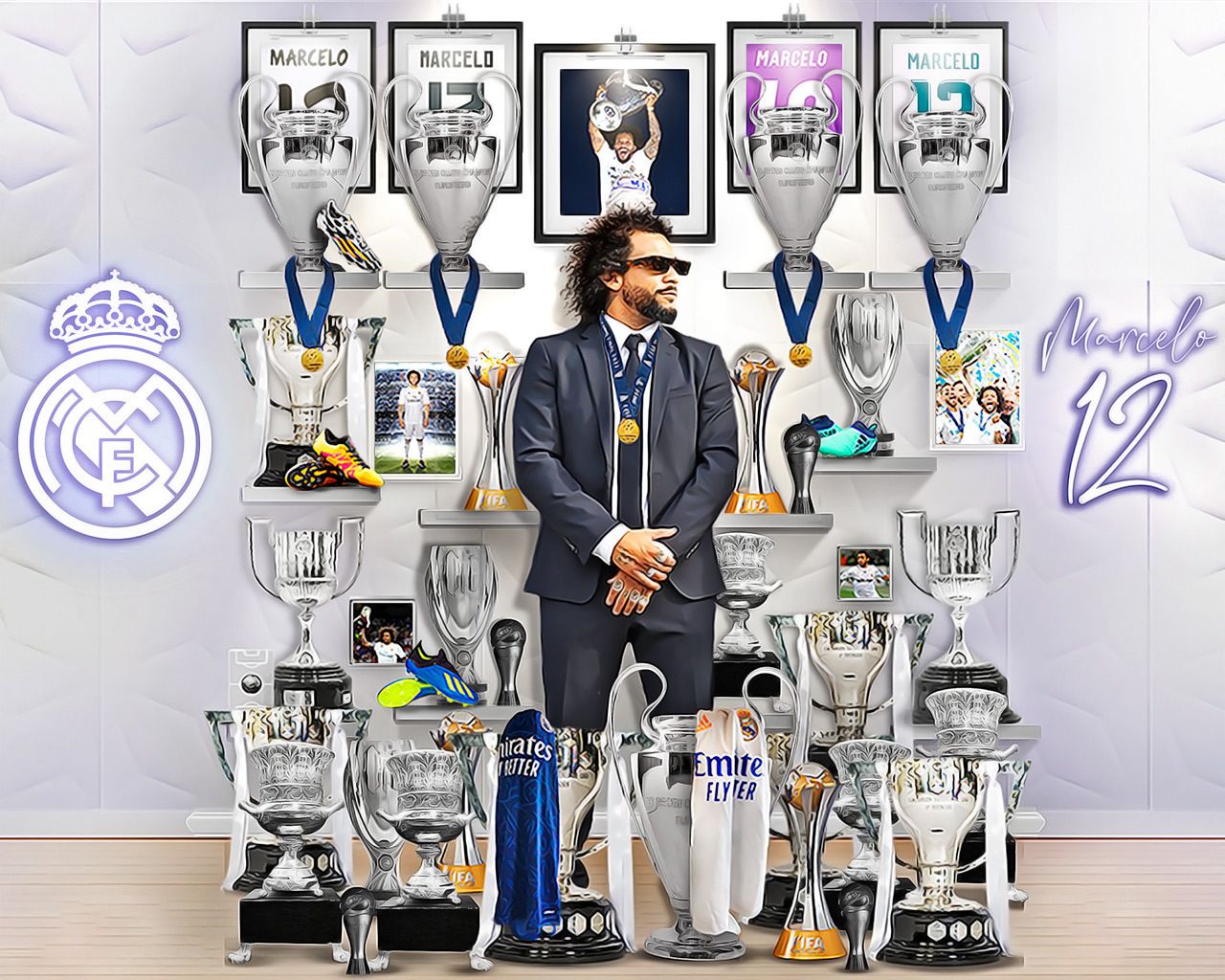 Marcelo, Real Madrid, Trophäen, Pokale, Anzug, HD, Hintergrundbild für den PC