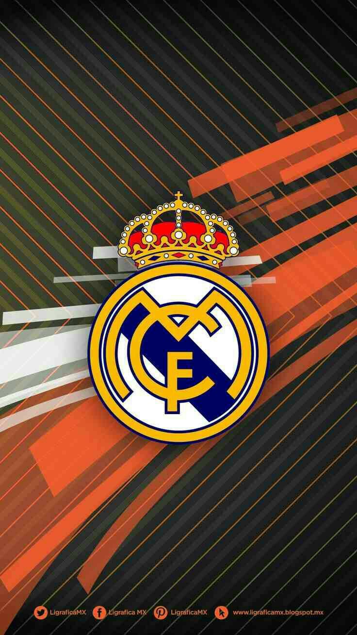 Real Madrid, Wappen, Orange Streifen, Dunkelgrün, HD, Handy-Hintergrund im Hochformat