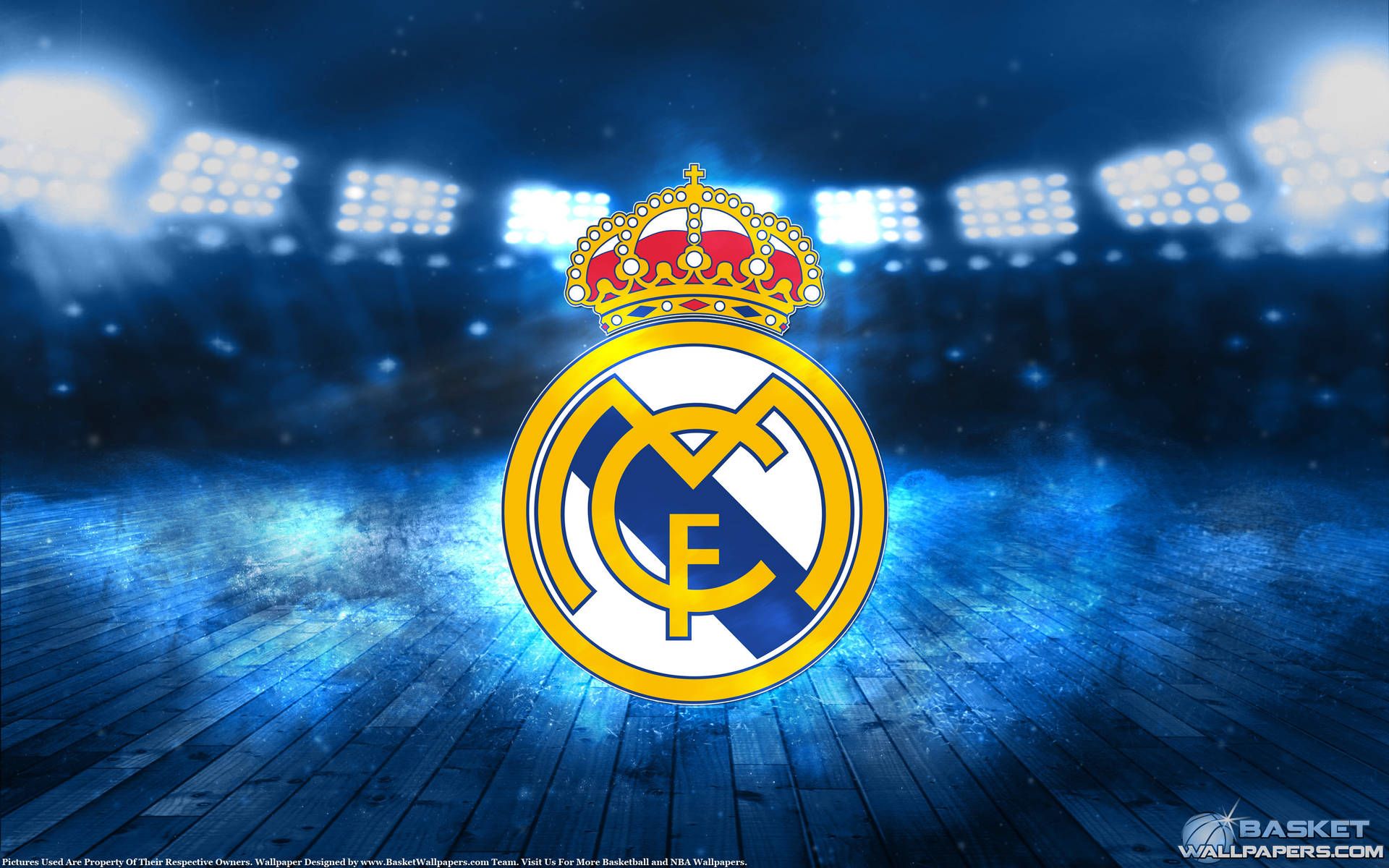 Real Madrid, Wappen, Basketballhalle, Blaues Licht, 16:10, Full-HD-Hintergrundbild für den Desktop