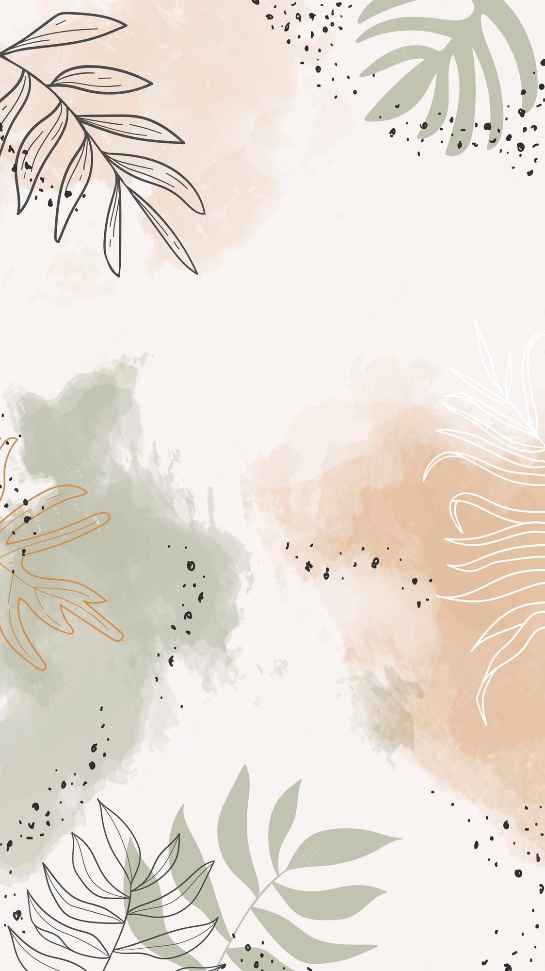Botanische Illustration, Blätter, Aquarellflecken, Salbeigrün, Boho, Full HD, iPhone-Hintergrundbild