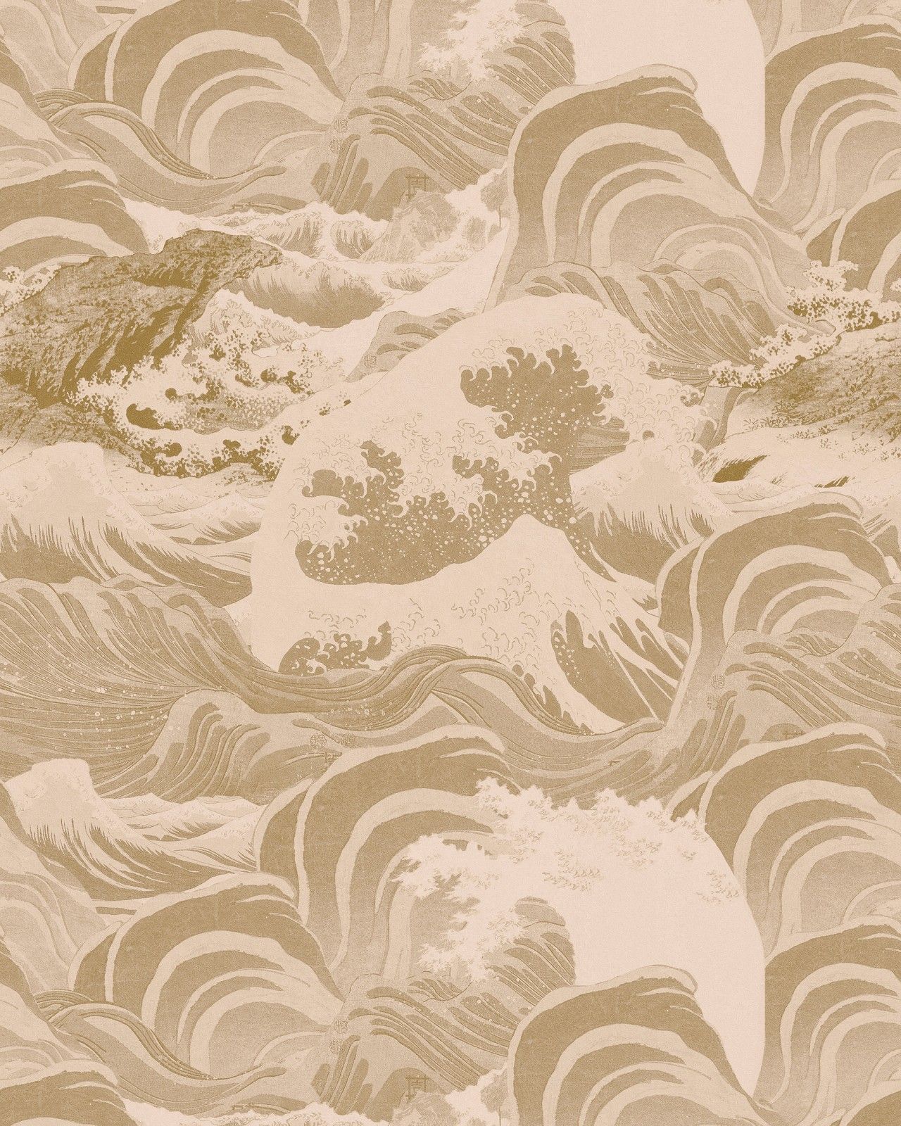 Japanisches Wellenmuster, Wellen, Gold, Sandfarben, Muster, Full HD, Tablet-Hintergrund