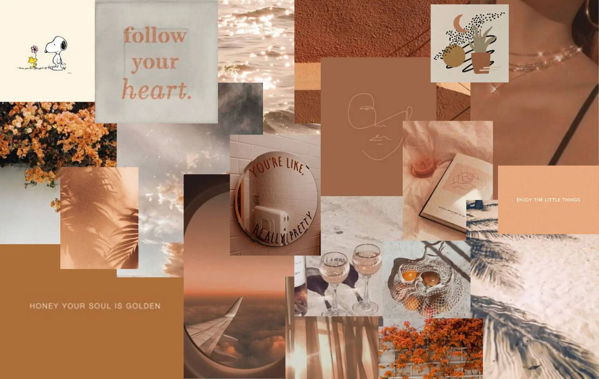 Collage, Follow your heart, Moodboard, Braun, Ästhetik, 16:10, Full-HD-Hintergrundbild für den Desktop
