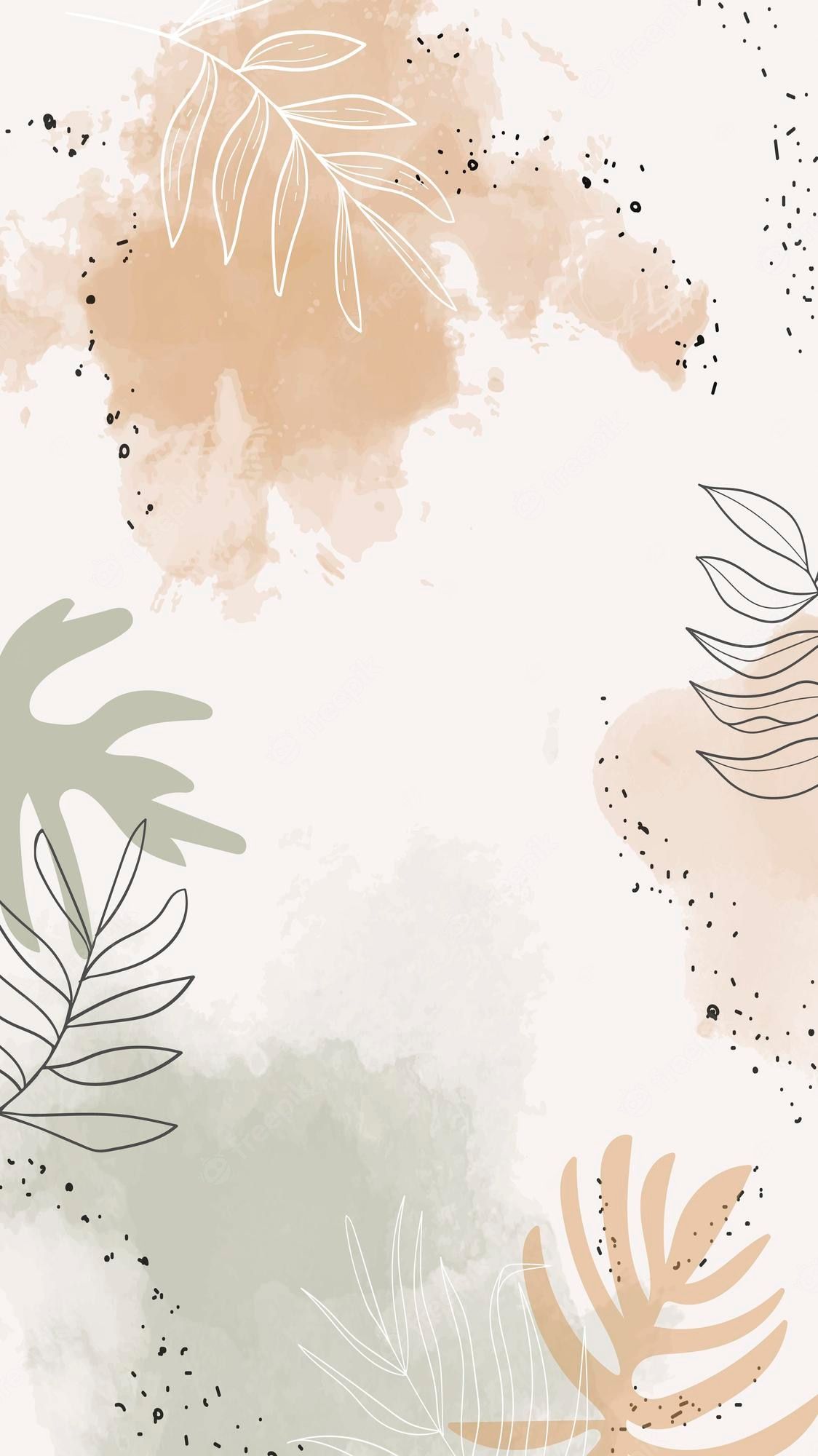 Aquarellflecken, Blätter, Botanisch, Pastell, Boho, Full HD, Handy-Hintergrund im Hochformat