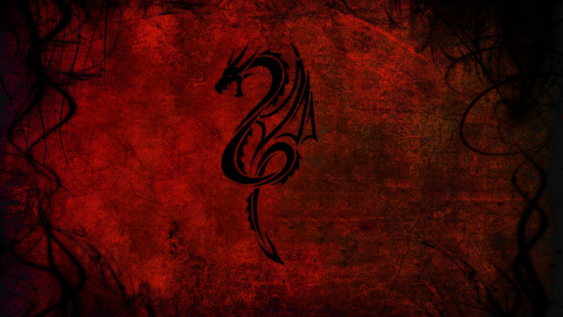 Drache, Tribal-Tattoo, Grunge, Textur, Dunkelrot, Full HD 1080p, Desktop-Hintergrundbild