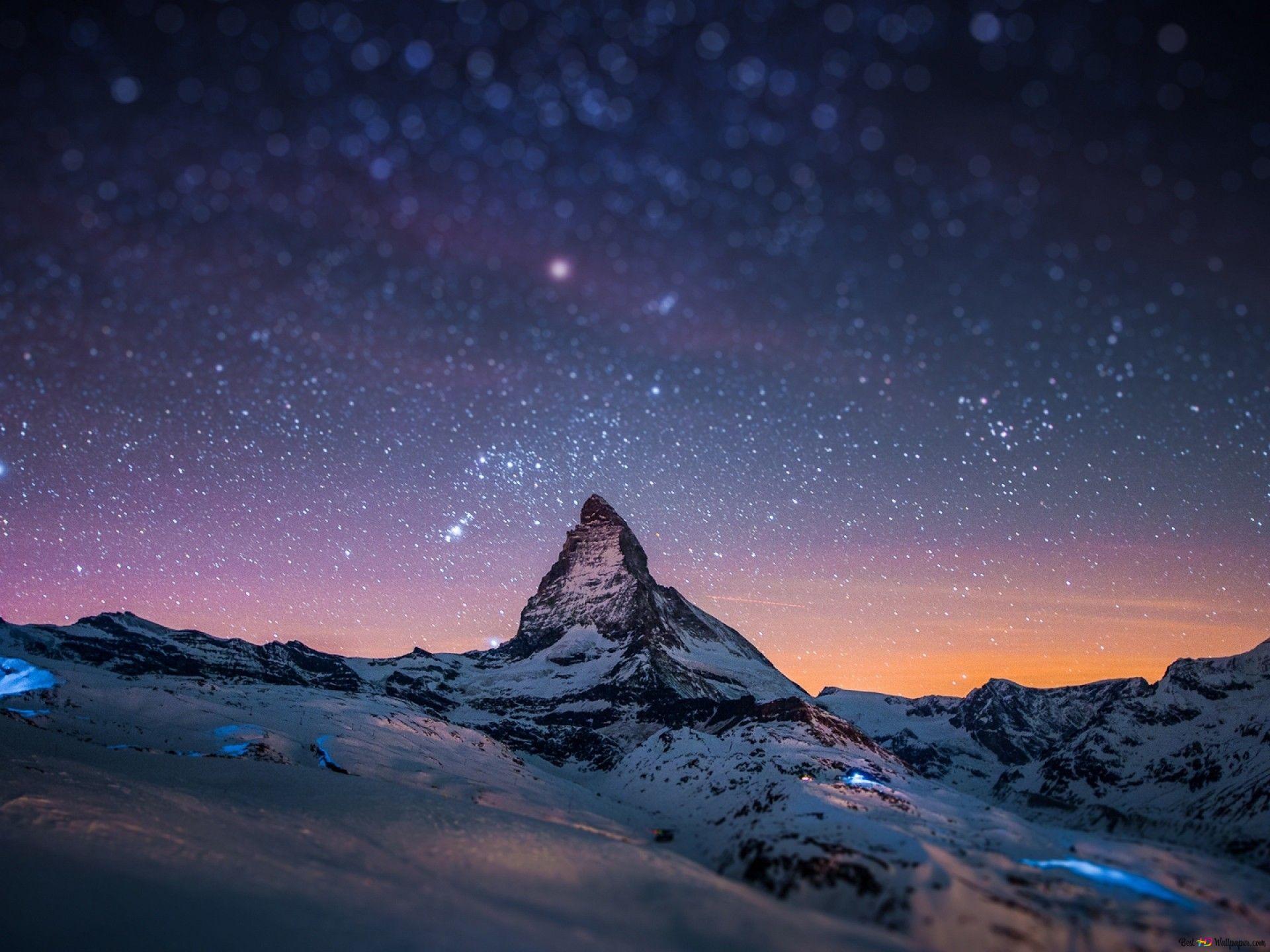 Matterhorn, Sternenhimmel, Milchstraße, Nacht, Schnee, Hintergrundbild für iPad und Tablet