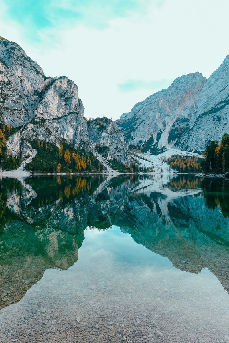 Bergsee, Spiegelung, Felswände, Türkis, Dolomiten, HD, Handy-Hintergrund im Hochformat
