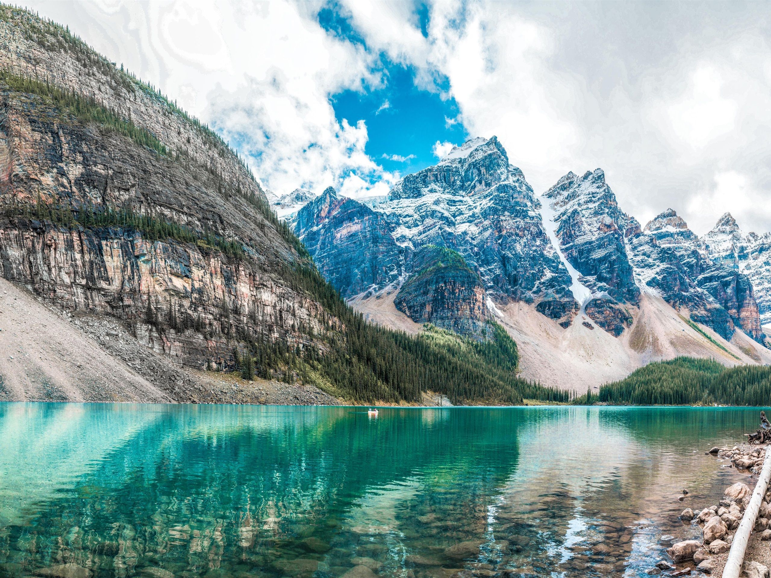 Moraine Lake, Banff-Nationalpark, Kanada, Türkiser See, Felsgipfel, 2K, Tablet-Hintergrund