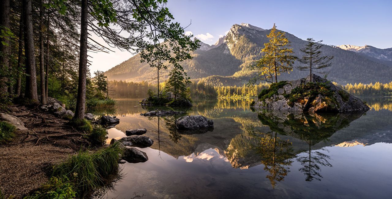 Hintersee, Berchtesgaden, Bayern, Bergsee, Spiegelung, Felsinseln, HD, Laptop-Hintergrundbild