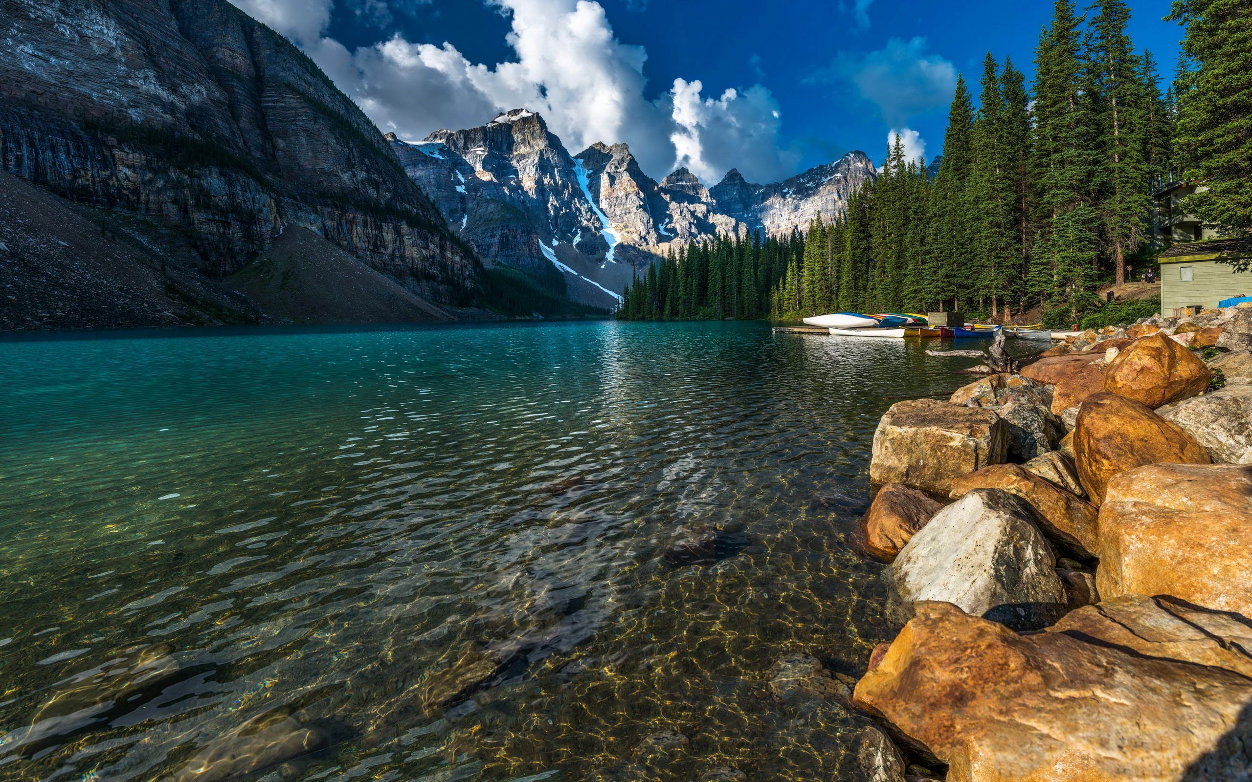 Moraine Lake, Banff-Nationalpark, Kanada, Felsen, Klares Wasser, 2K, PC-Hintergrundbild
