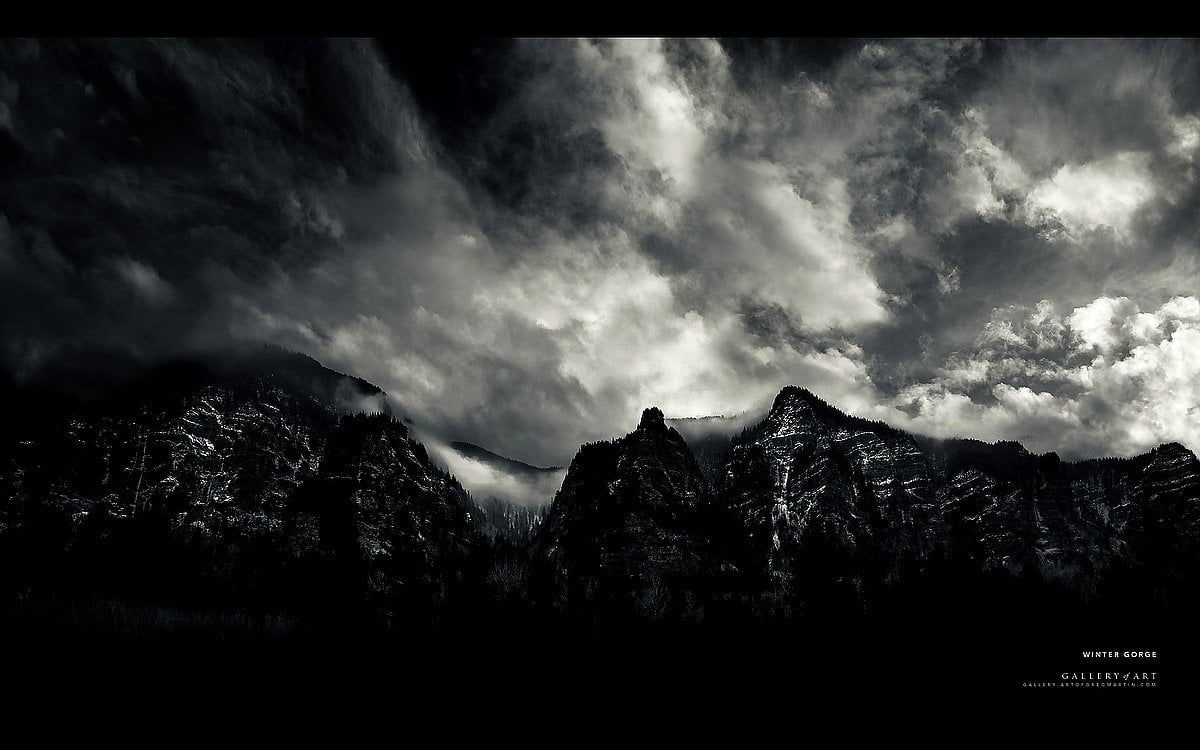 Bergkette, Schwarz-Weiß, Dramatische Wolken, Kontrast, Hintergrund