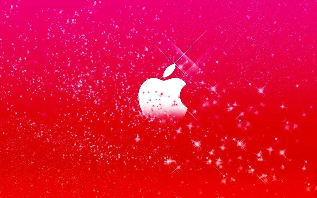 Apple-Logo, Apple, Glitzer, Pink, Funkeln, Hintergrund