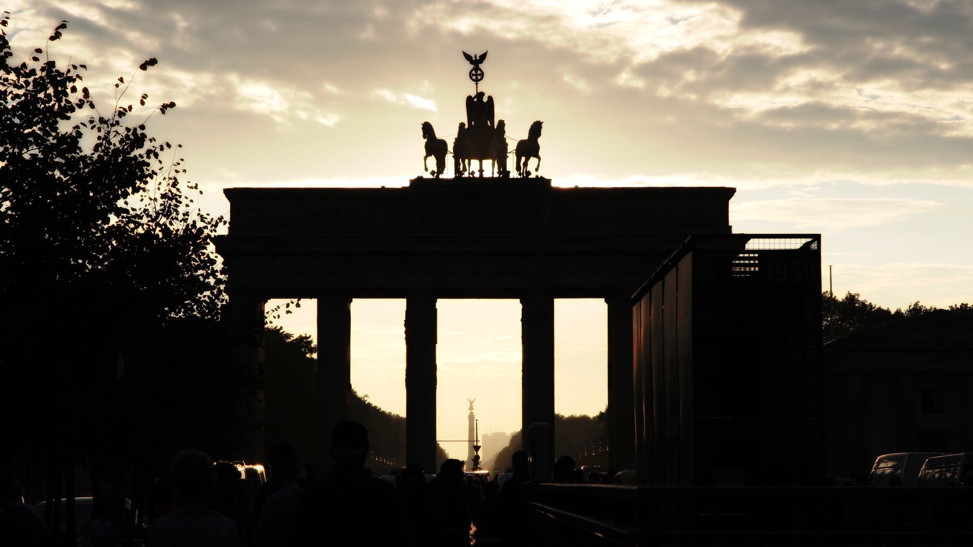 Brandenburger Tor, Quadriga, Berlin, Silhouette, Gegenlicht, Sonnenuntergang, 1080p-Hintergrundbild