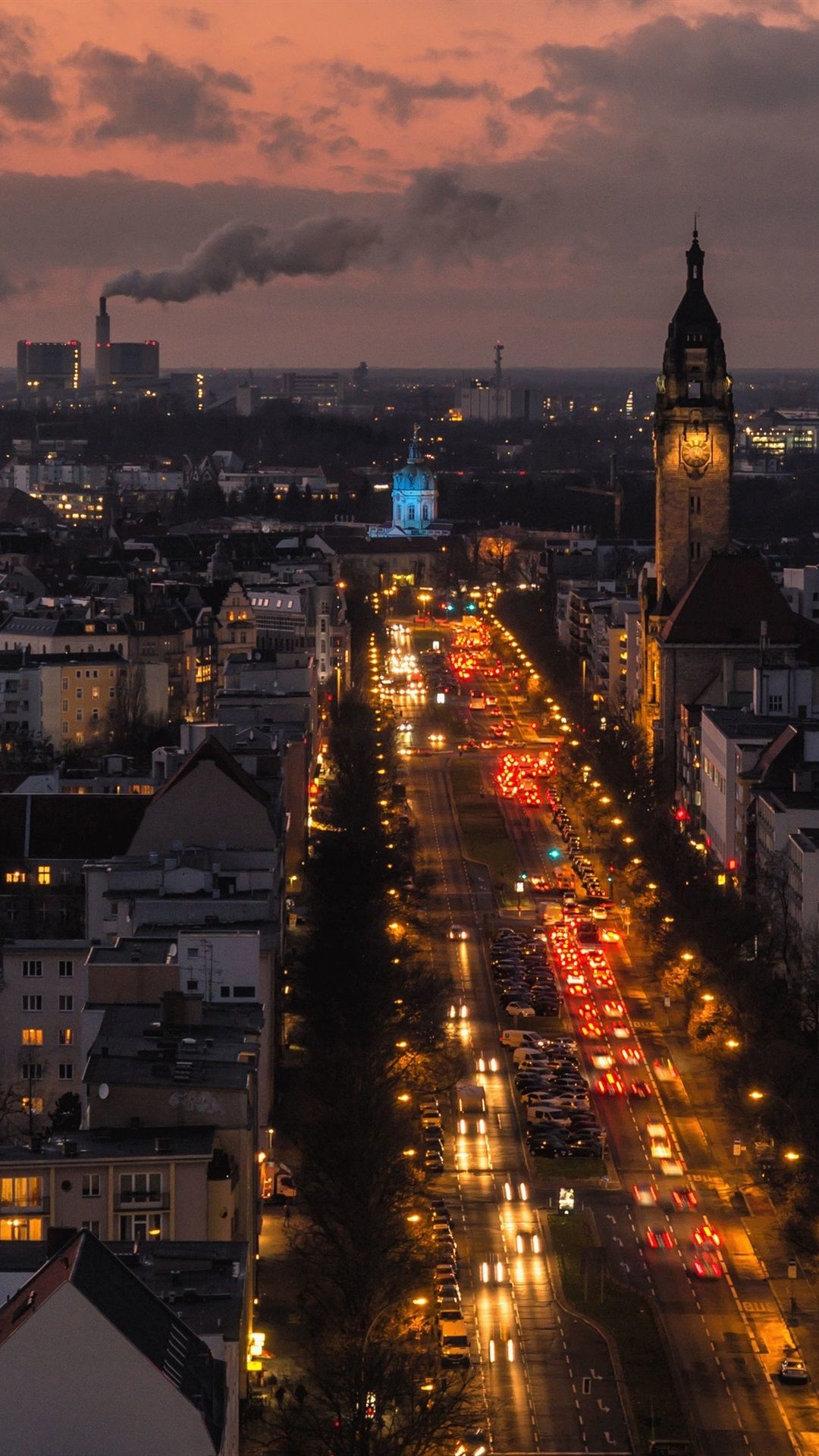 Berlin, Straßenschlucht, Nacht, Luftaufnahme, Stadtlichter, Android-Hintergrundbild
