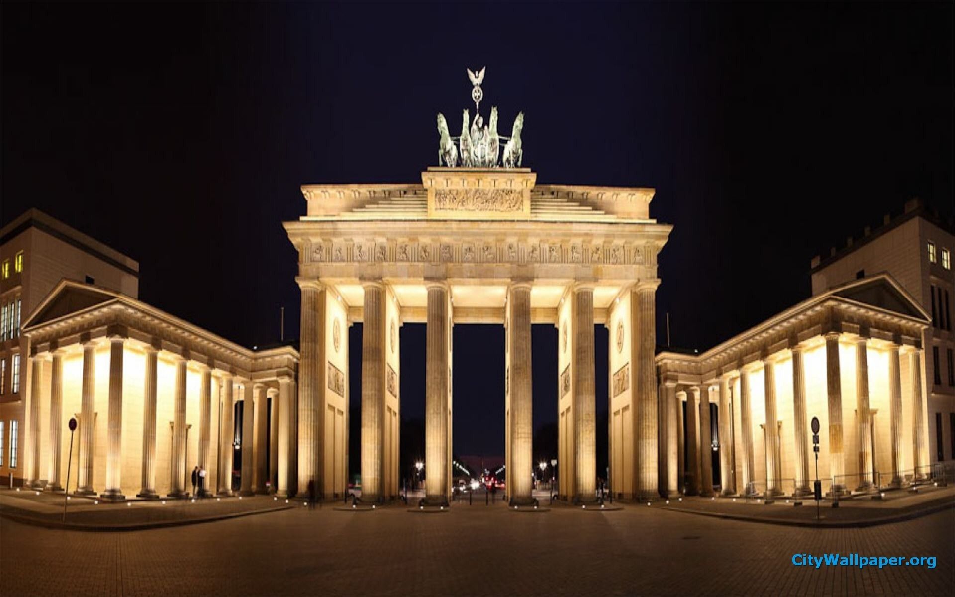 Brandenburger Tor, Quadriga, Berlin, Nacht, Beleuchtung, Symmetrie, Full HD, Desktop-Hintergrund