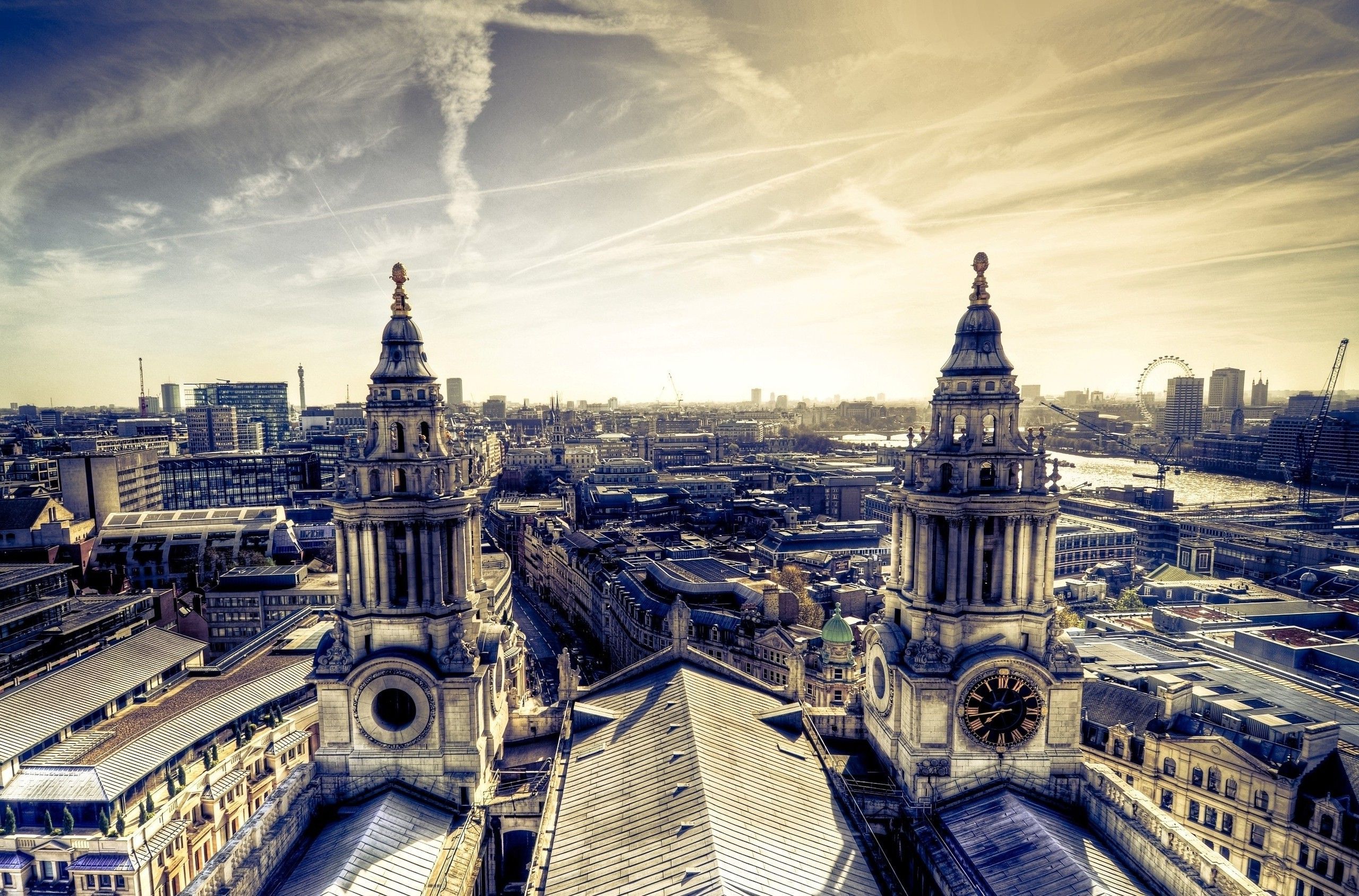 St Paul's Cathedral, London, Glockentürme, Stadtpanorama, Sonnenstrahlen, HDR, 2K-PC-Hintergrundbild