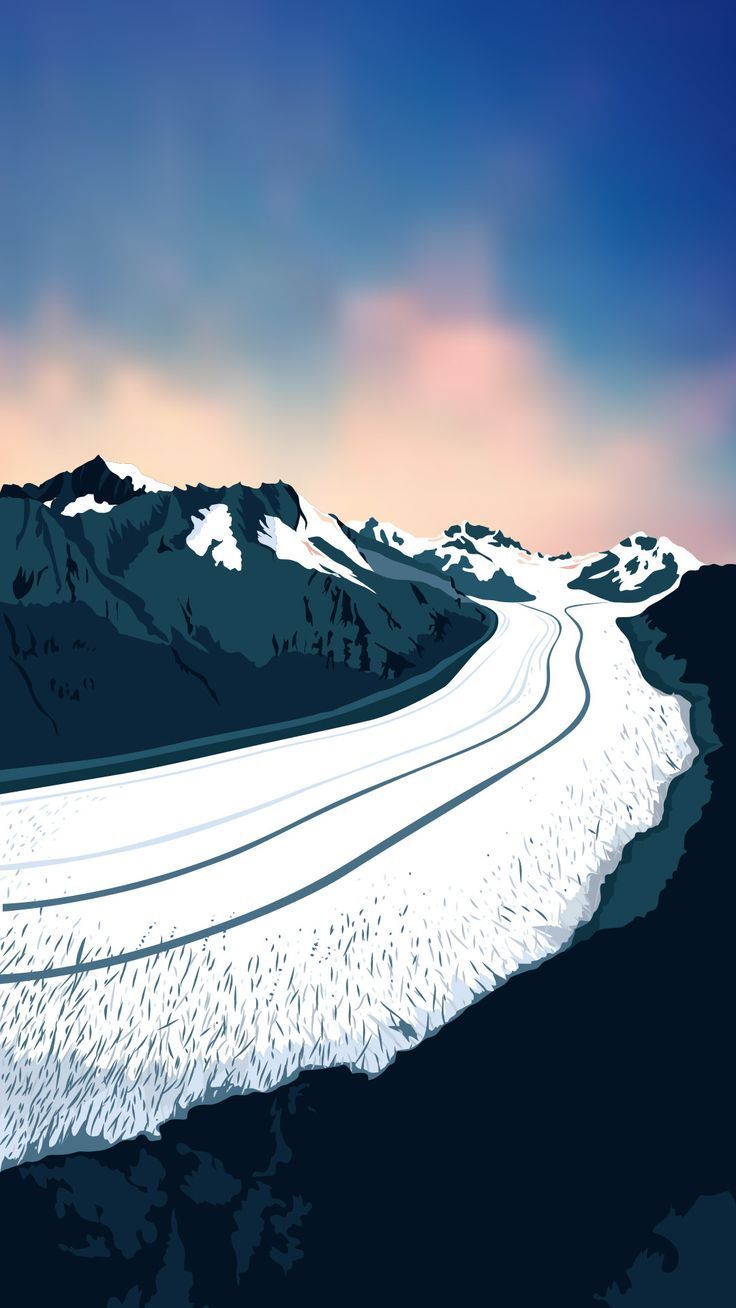 Gletscher, Gebirge, Illustration, Dämmerung, HD, Handy-Hintergrund im Hochformat