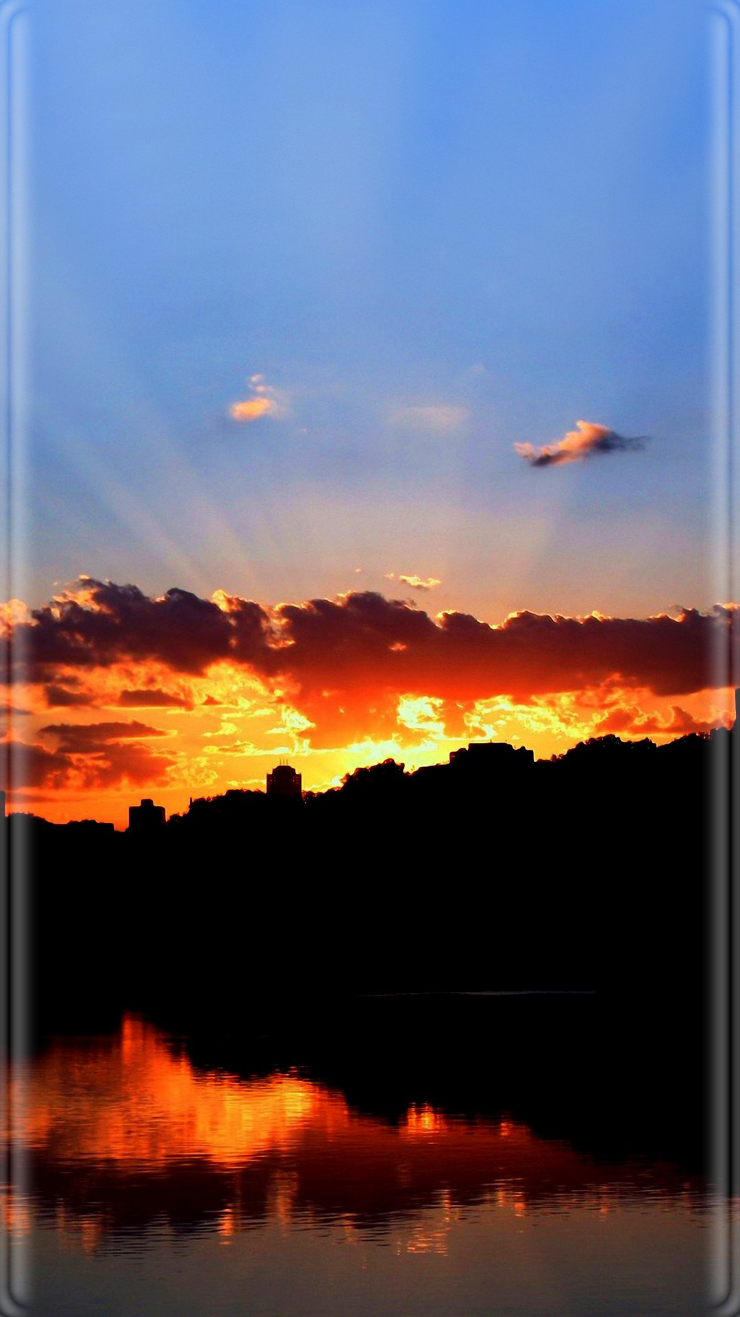 Sonnenuntergang, Sonnenstrahlen, See, Silhouette, Full HD, Hintergrundbild fürs Handy