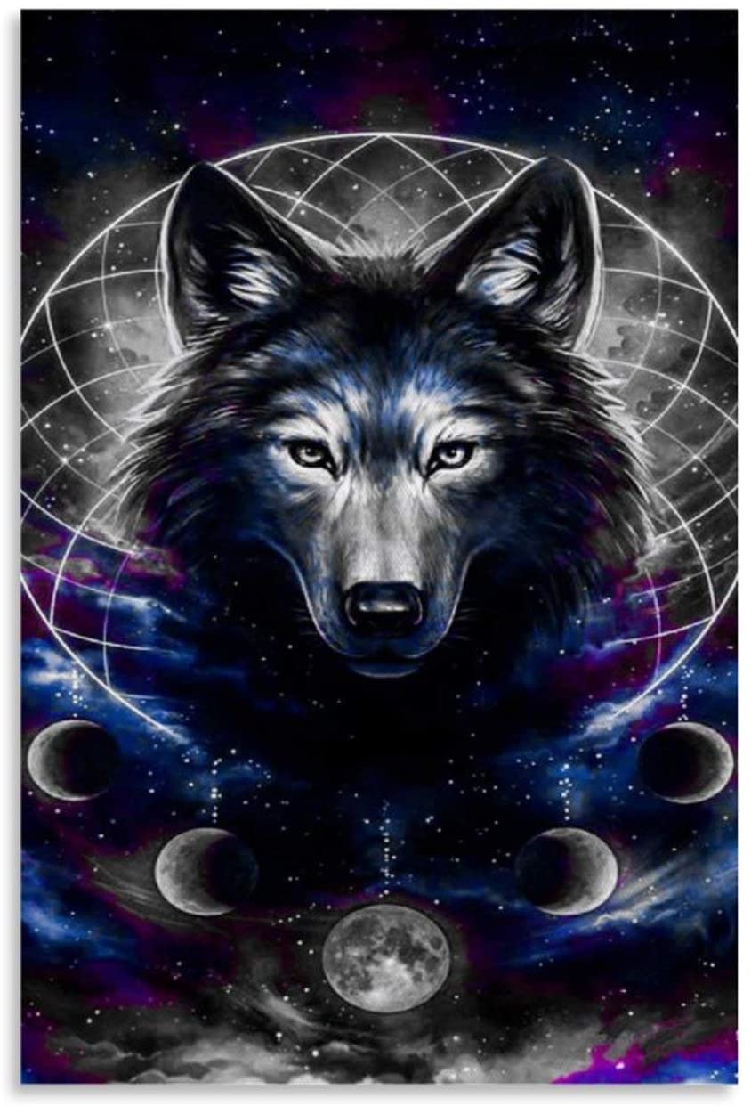 Wolf, Mondphasen, Weltall, Fantasy-Kunst, HD, Hintergrundbild fürs Tablet