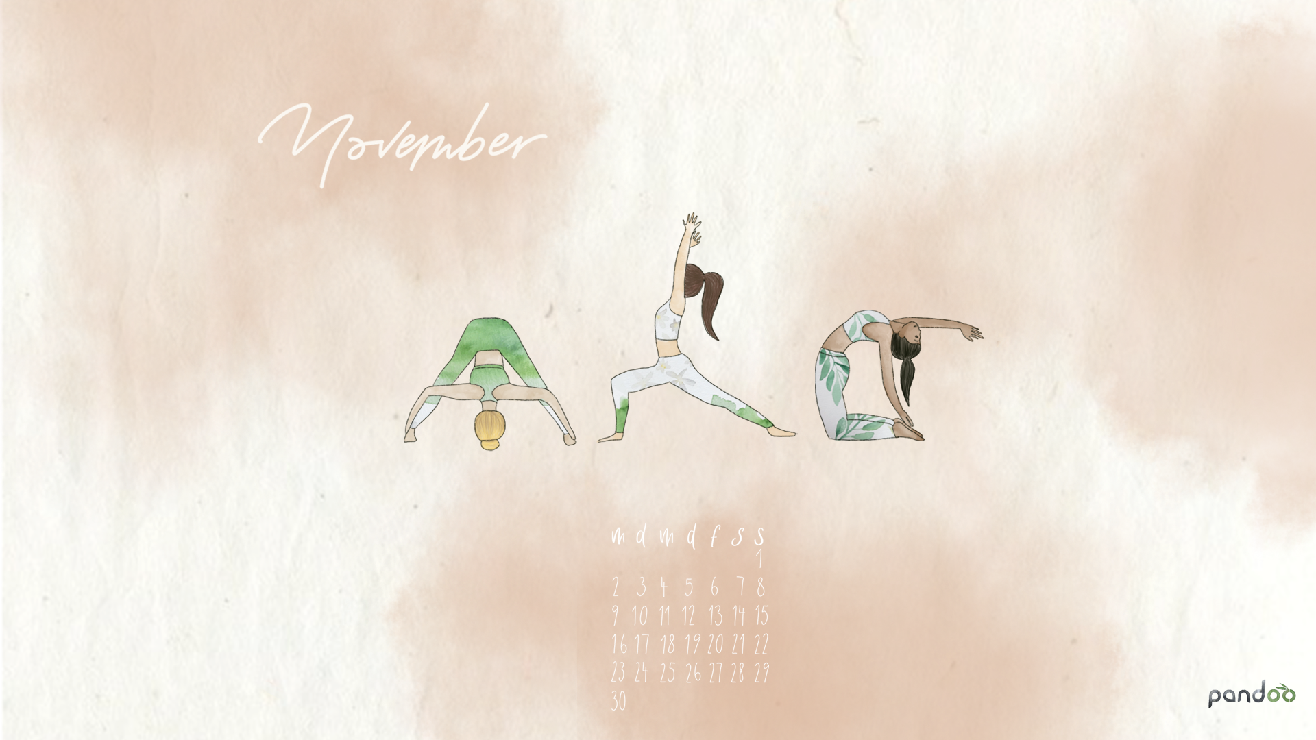November, Yoga, Kalender, Aquarell, Illustration, Full HD, Desktop-Hintergrund für Windows