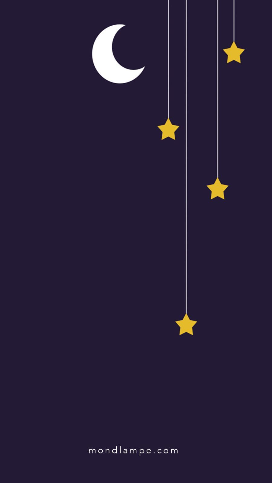 Mondsichel, Hängende Sterne, Lila, Minimalistisch, Hintergrundbild für iPhone und Android