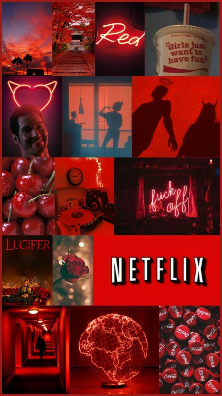 Netflix, Collage, Rote Ästhetik, Neonschrift, HD, Sperrbildschirm fürs iPhone
