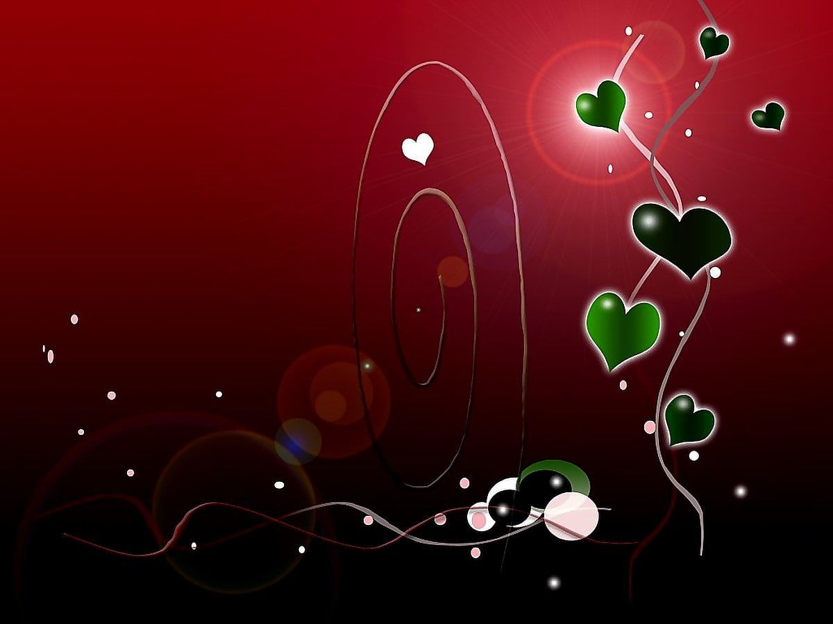 Grüne Herzen, Ranken, Valentinstag, Dunkelrot, Digitale Kunst, Hintergrundbild fürs Tablet