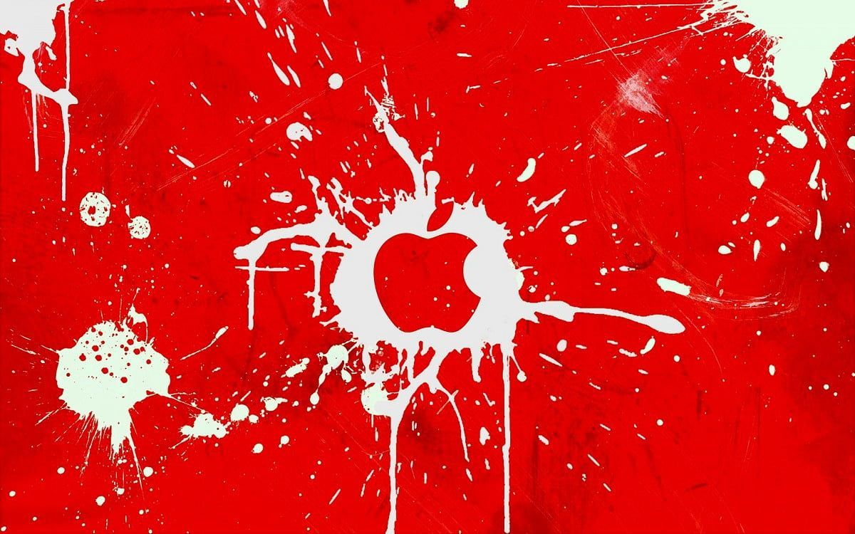 Apple-Logo, Apple, Farbspritzer, Roter Hintergrund, Wallpaper