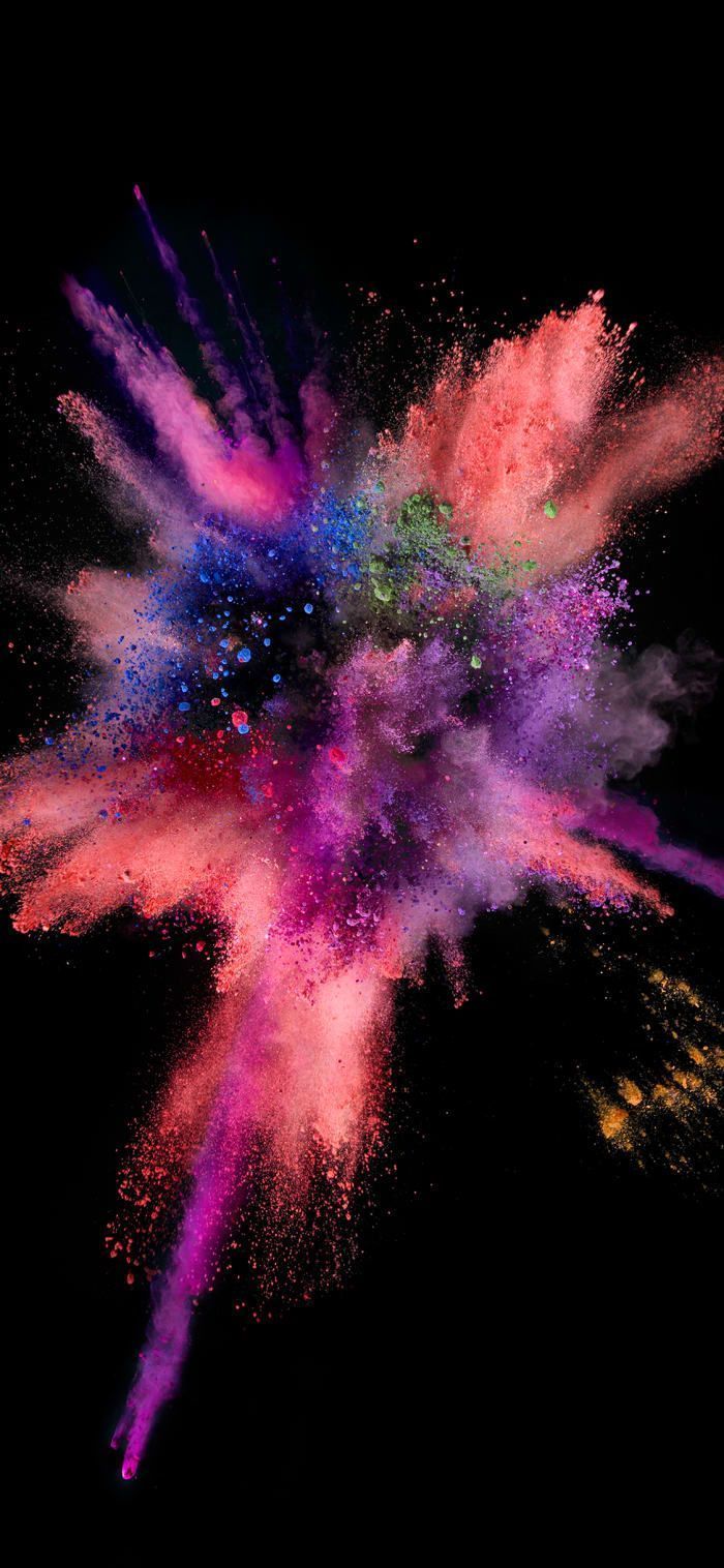 Farbexplosion, Holipulver, Bunt, Schwarzer Hintergrund, Hochformat, Sperrbildschirm fürs iPhone