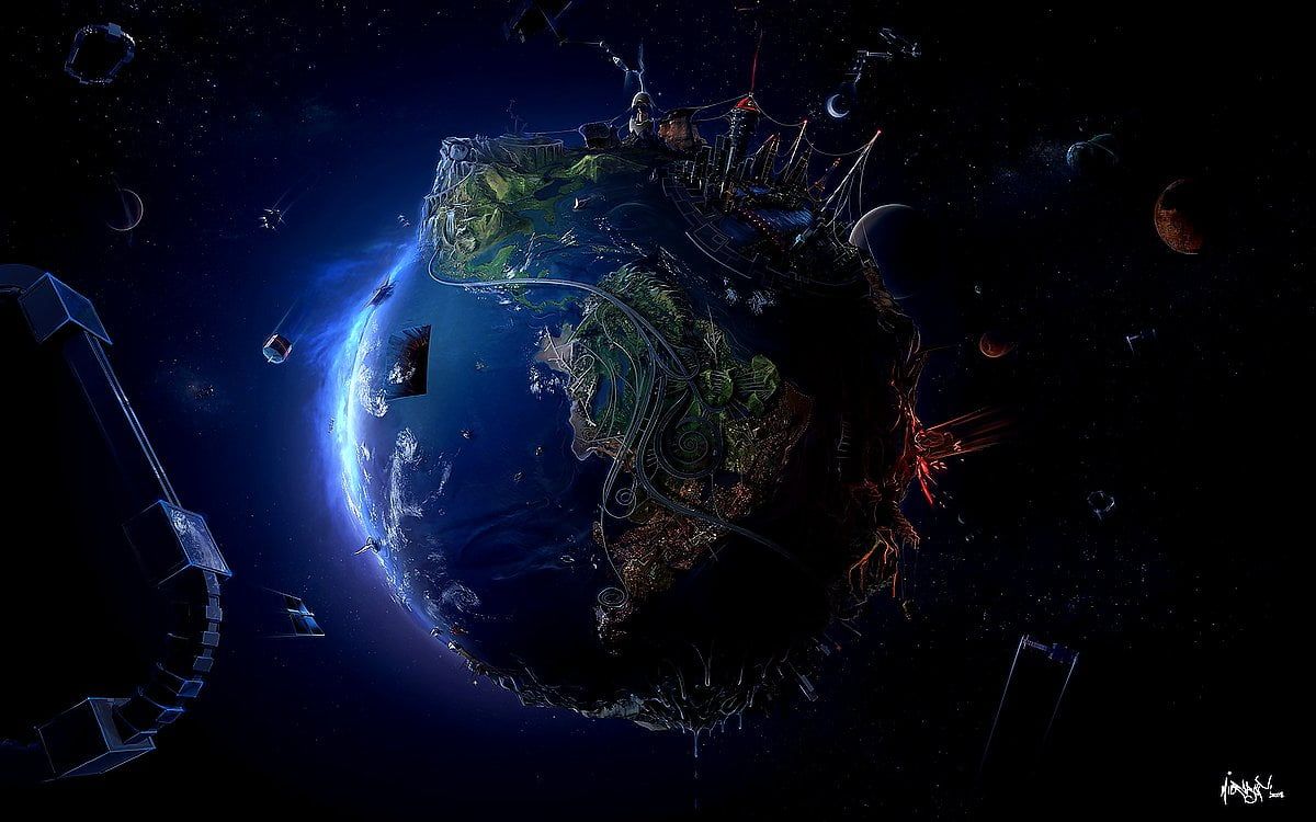 Erde, Fantasy-Planet, Digital Art, Weltraum, Dunkel, Hintergrund