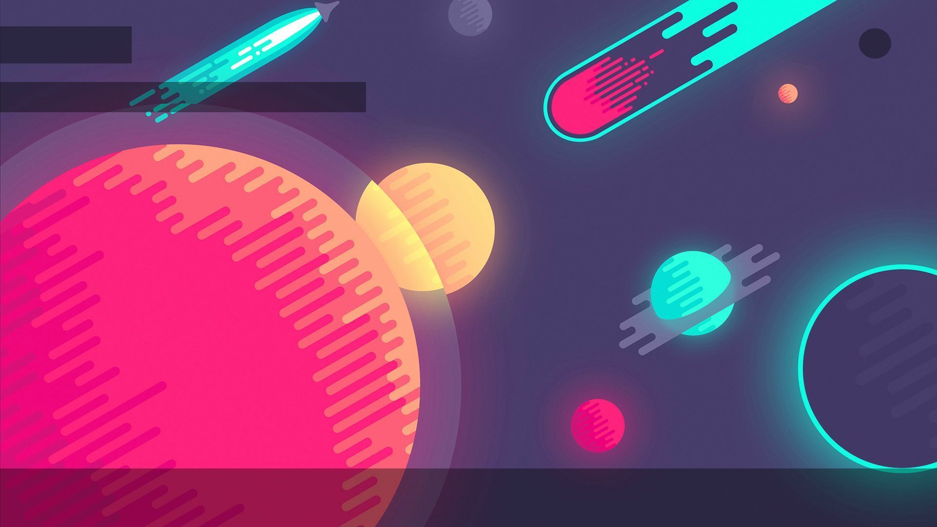 Planeten, Weltraum, Flat Design, Retro, Kometen, Illustration, Full HD, Breitbild-Hintergrundbild
