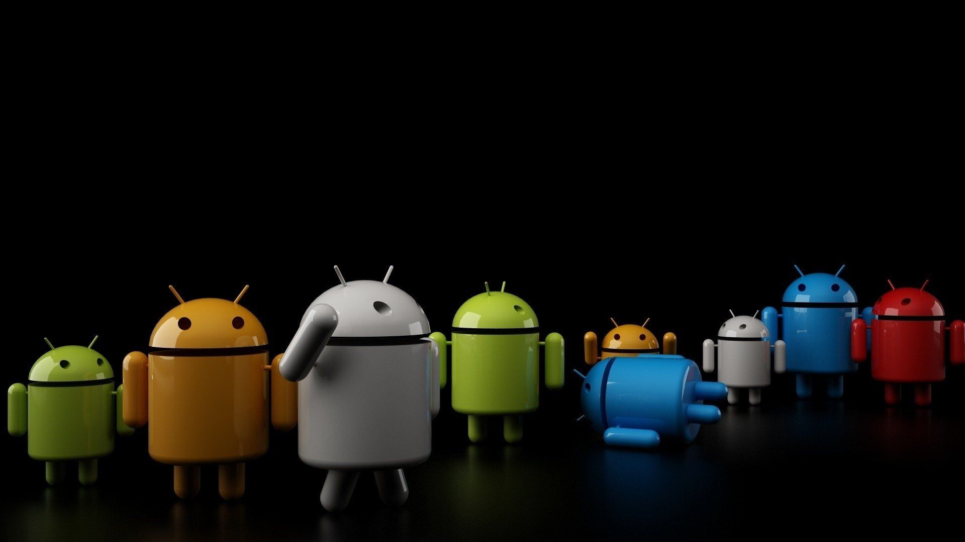 Android, Roboter-Figuren, Bunt, Schwarzer Hintergrund, Full HD Wallpaper