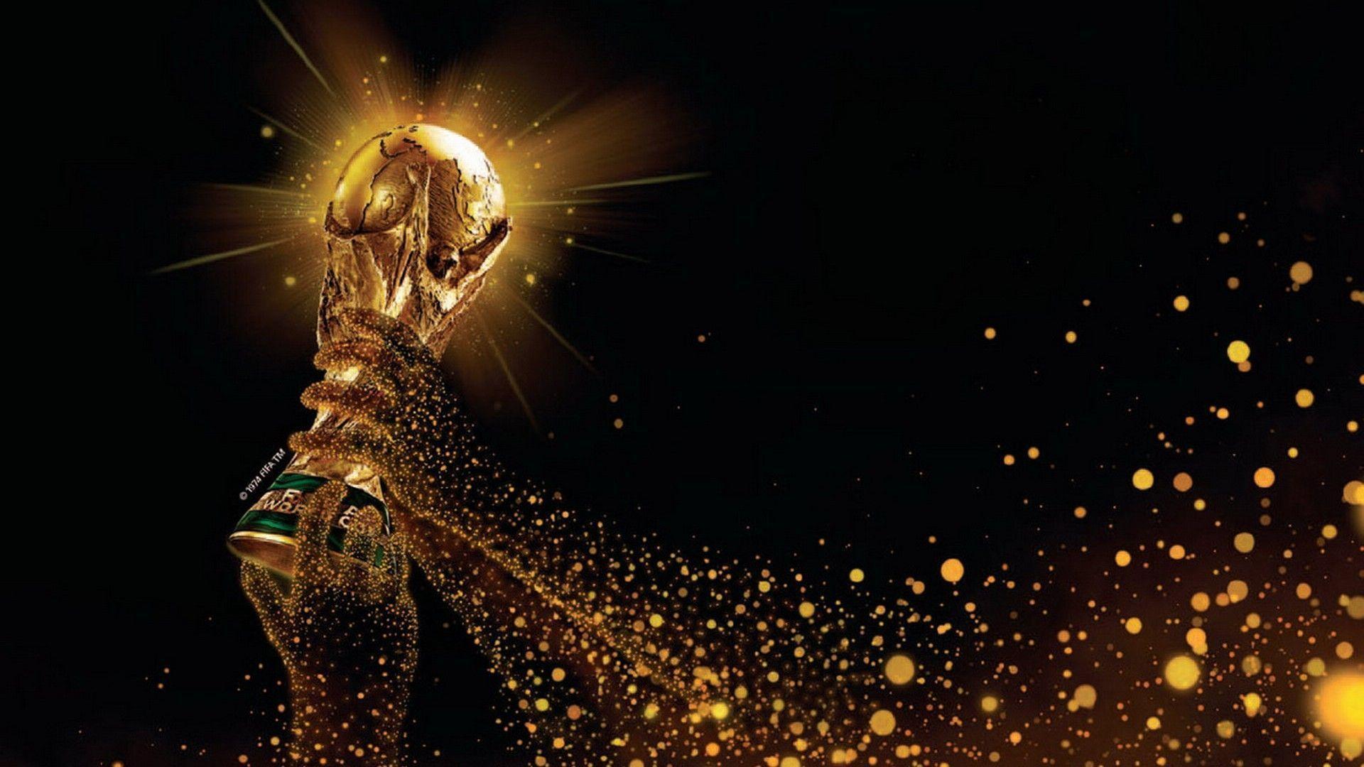 FIFA-WM-Pokal, Goldene Trophäe, Fußball, Goldpartikel, Schwarzer Hintergrund, 1080p Wallpaper