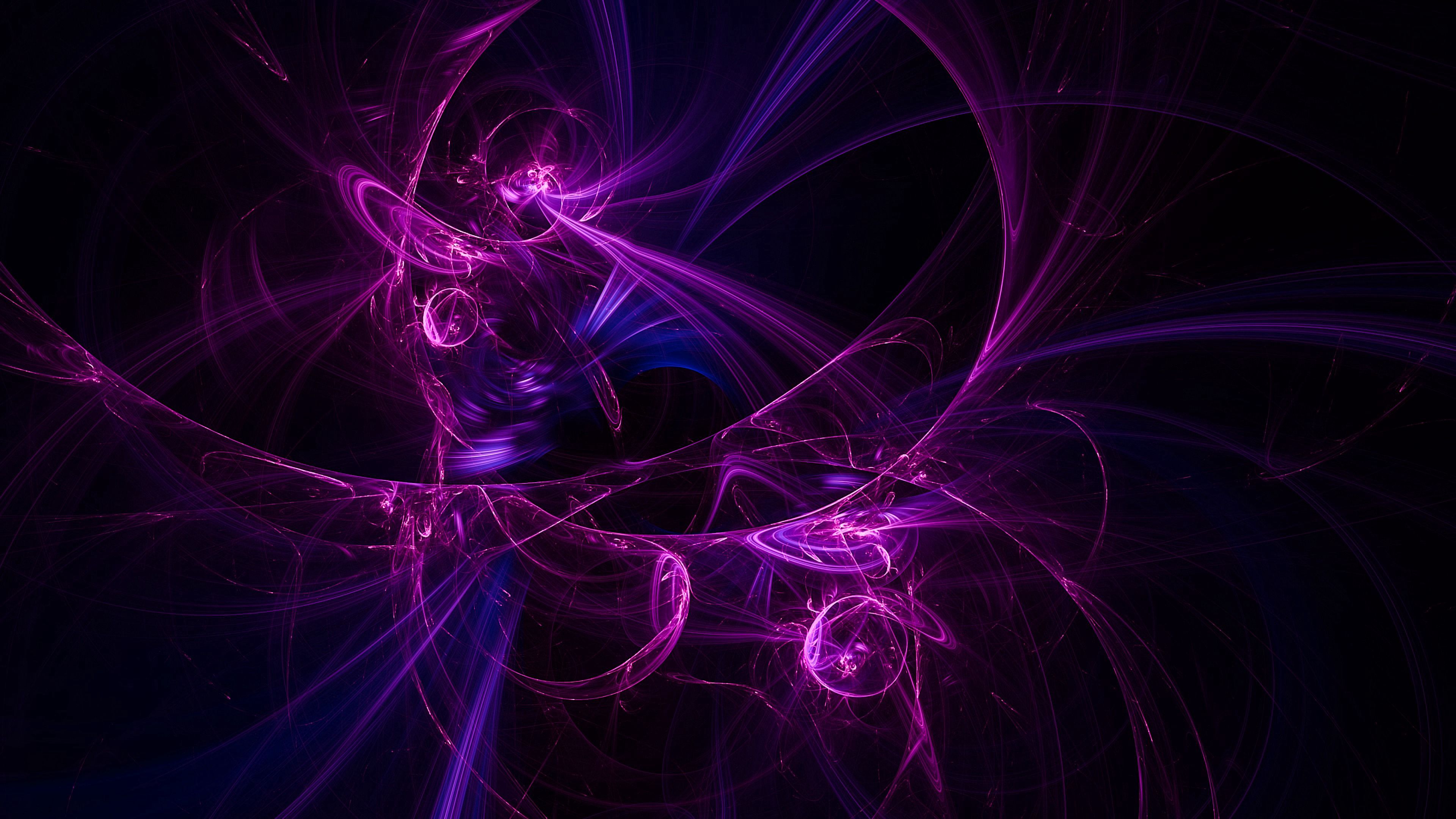 Fraktal, Lila, Leuchtende Linien, Dunkel, 4K 2160p, Desktop-Hintergrundbild