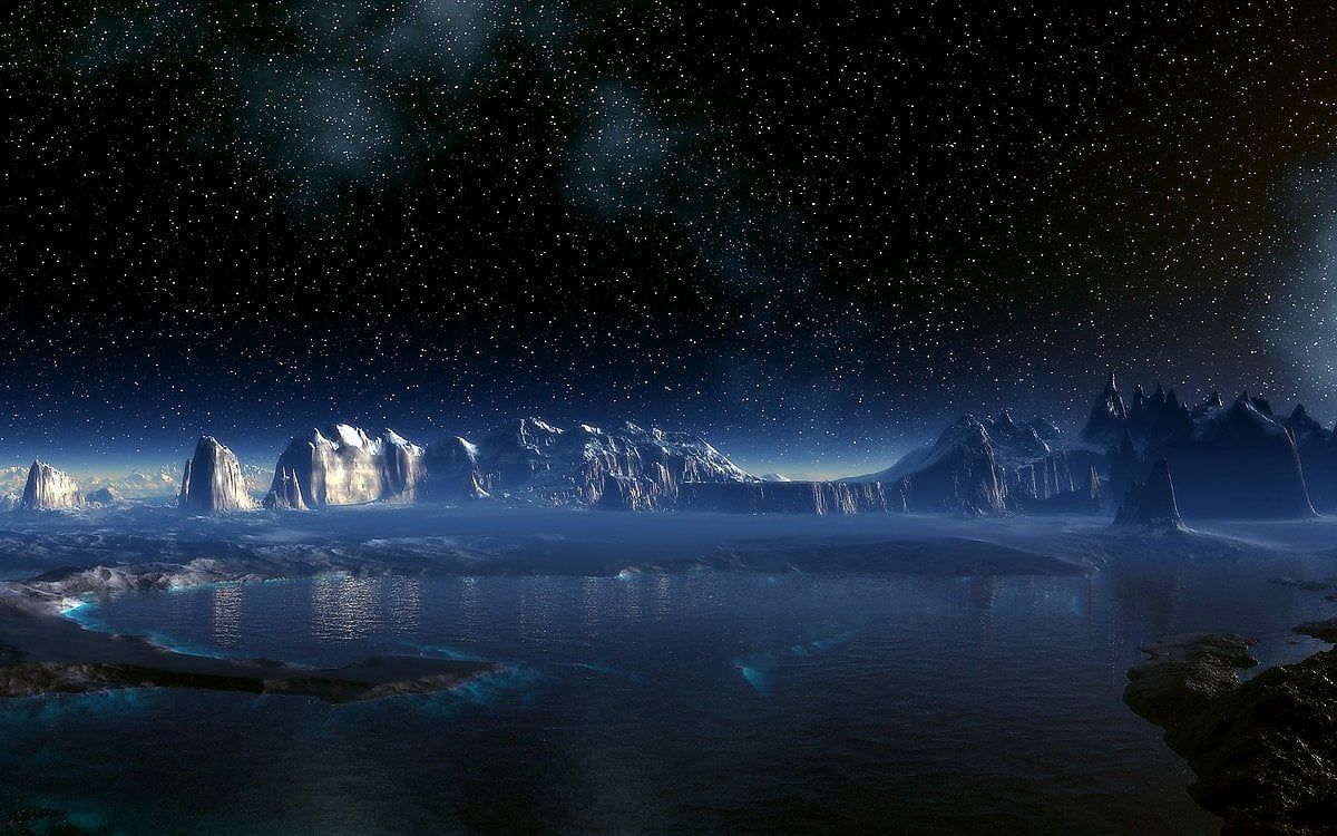 Eisberge, Sternenhimmel, Nacht, Blau, Hintergrund