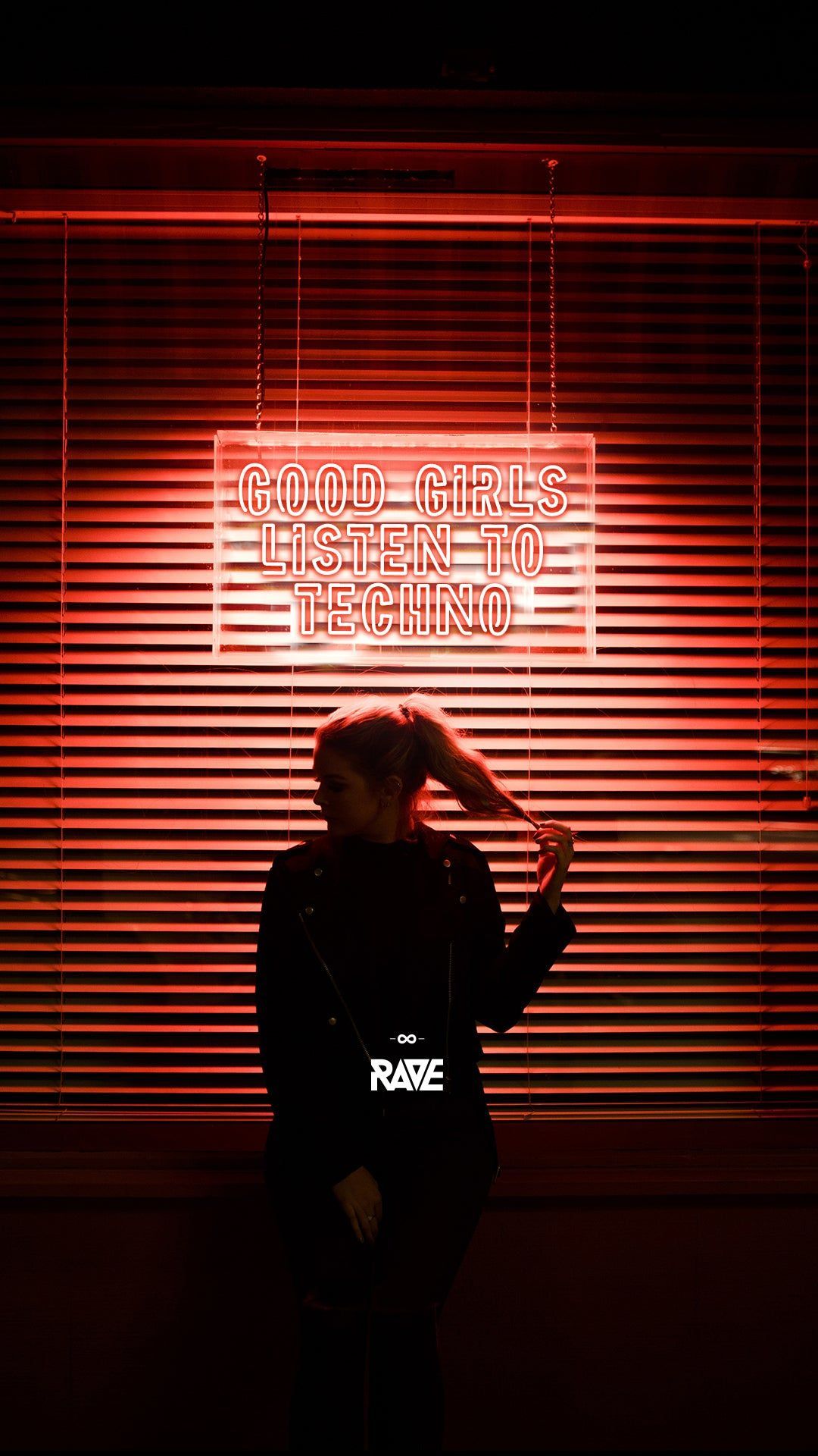 Neonschild, Silhouette, Rotes Licht, Jalousien, Full HD, Hintergrundbild fürs Handy