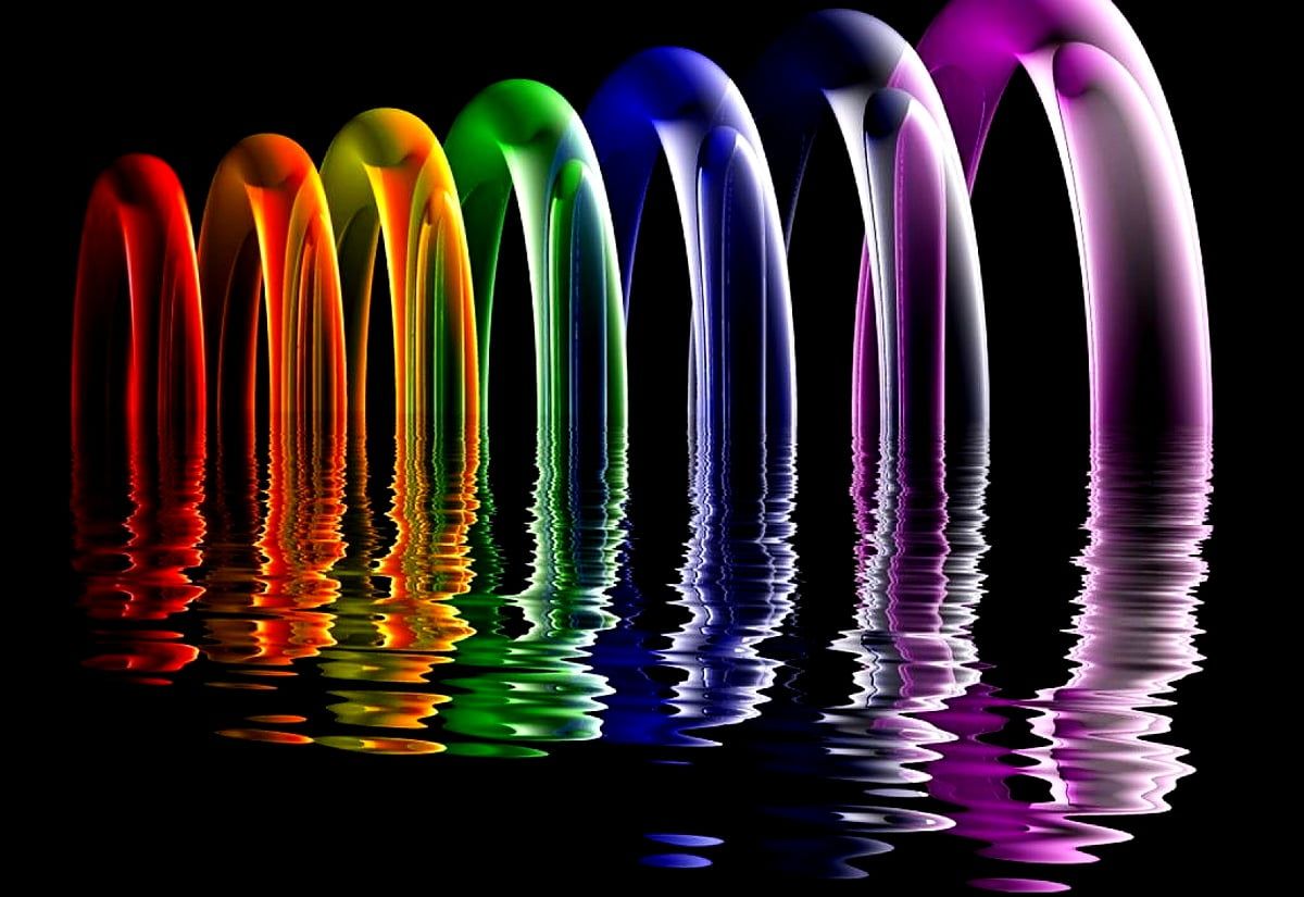 Bögen, Regenbogenfarben, Spiegelung, Wasser, 3D, Hintergrund