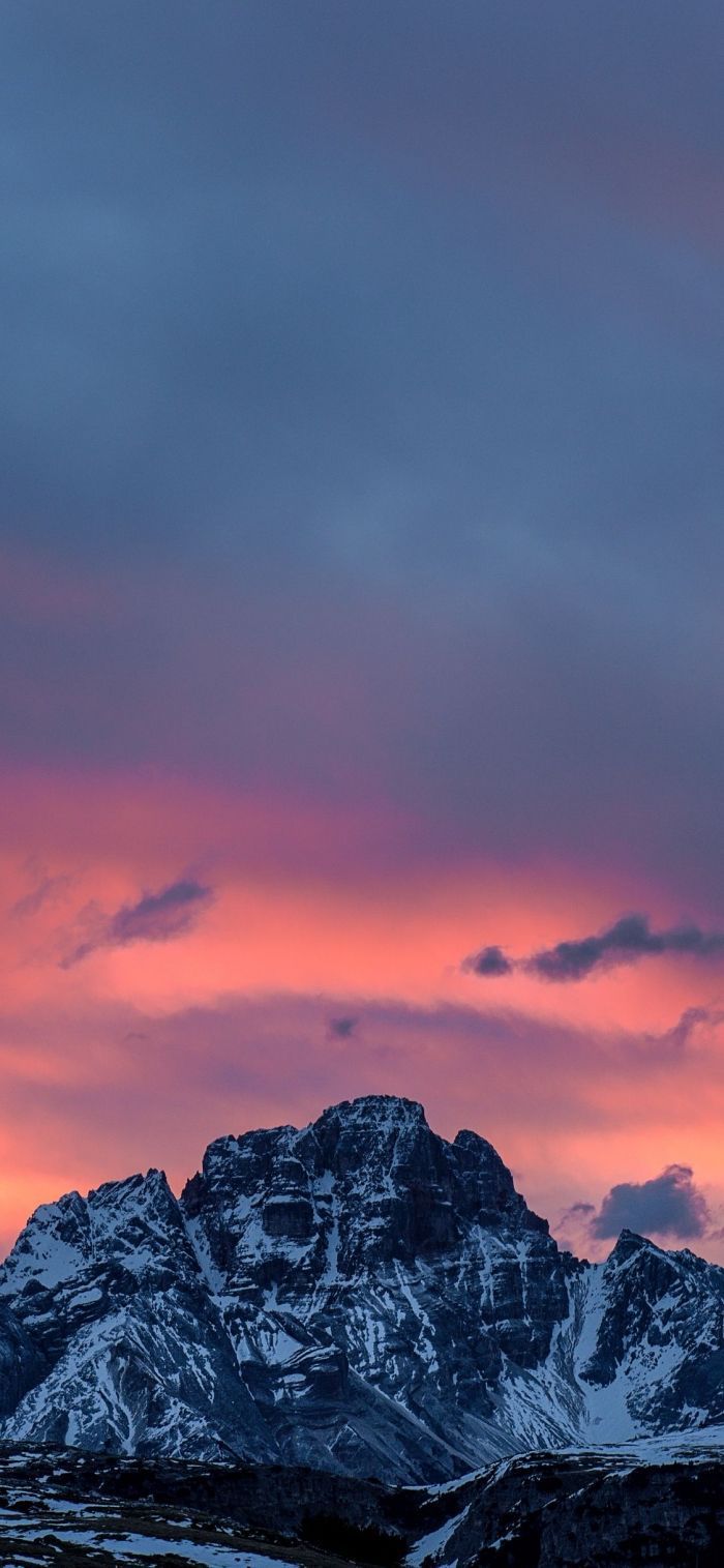 Berggipfel, Abendrot, Wolken, Minimalistisch, Hochformat, Hintergrundbild fürs Smartphone