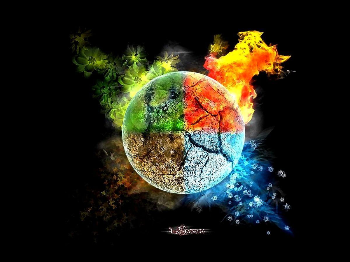 Erde, Vier Elemente, Feuer, Wasser, Digital Art, Hintergrundbild für iPad und Tablet