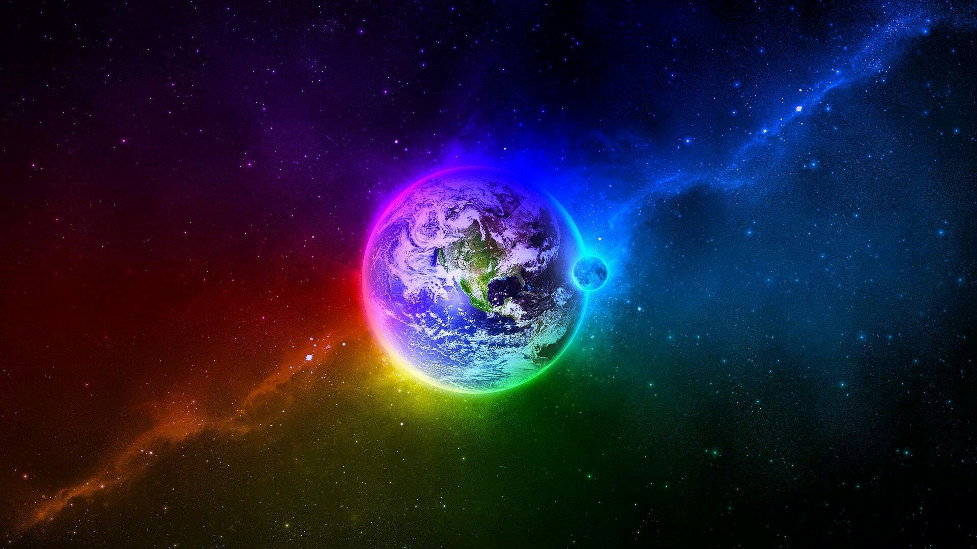Erde, Regenbogenfarben, Nebel, Weltraum, Digital Art, Full HD 1080p, Desktop-Hintergrundbild