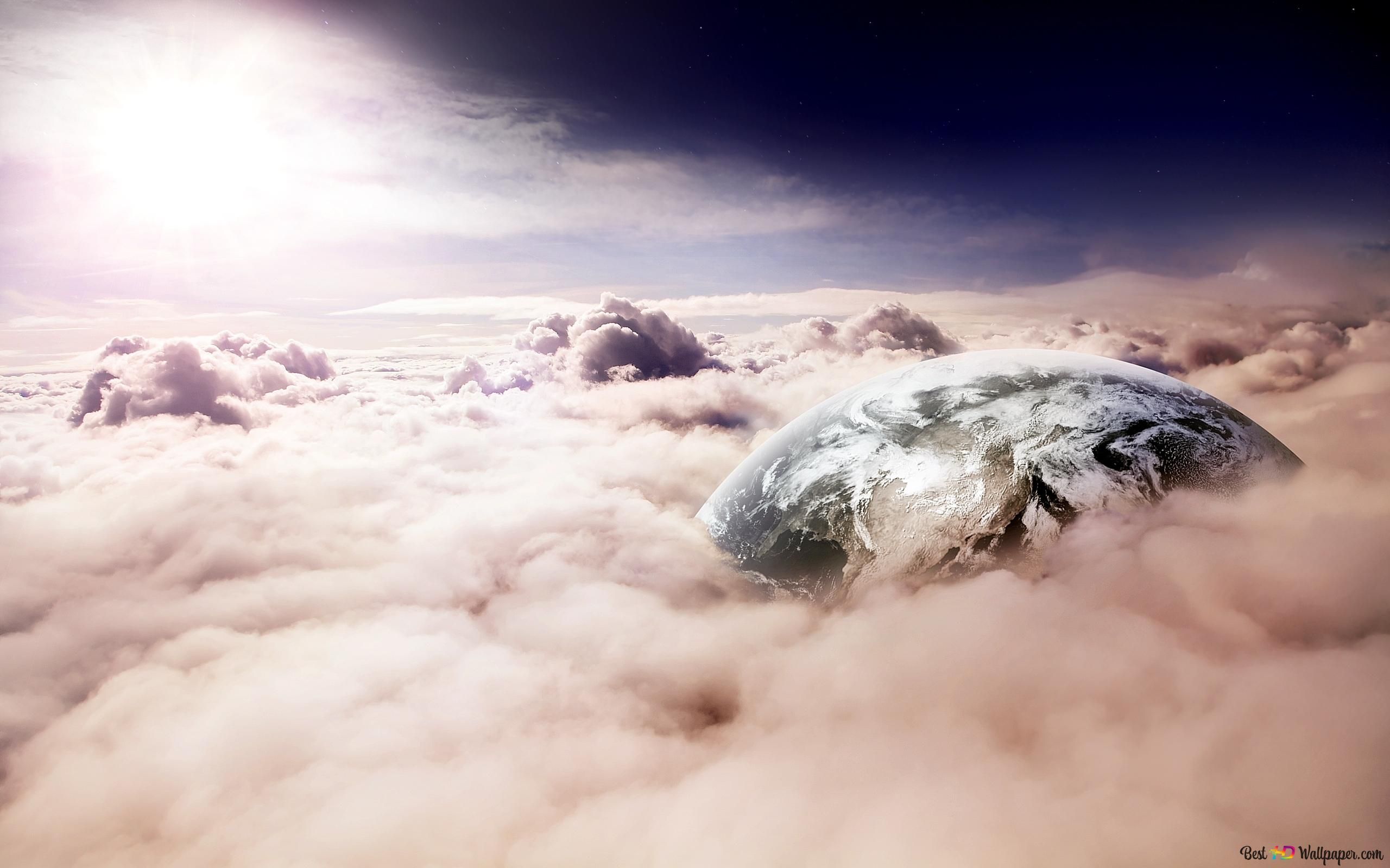 Planet, Wolkenmeer, Surreal, Sonnenlicht, 2K, Desktop-Hintergrund für Windows
