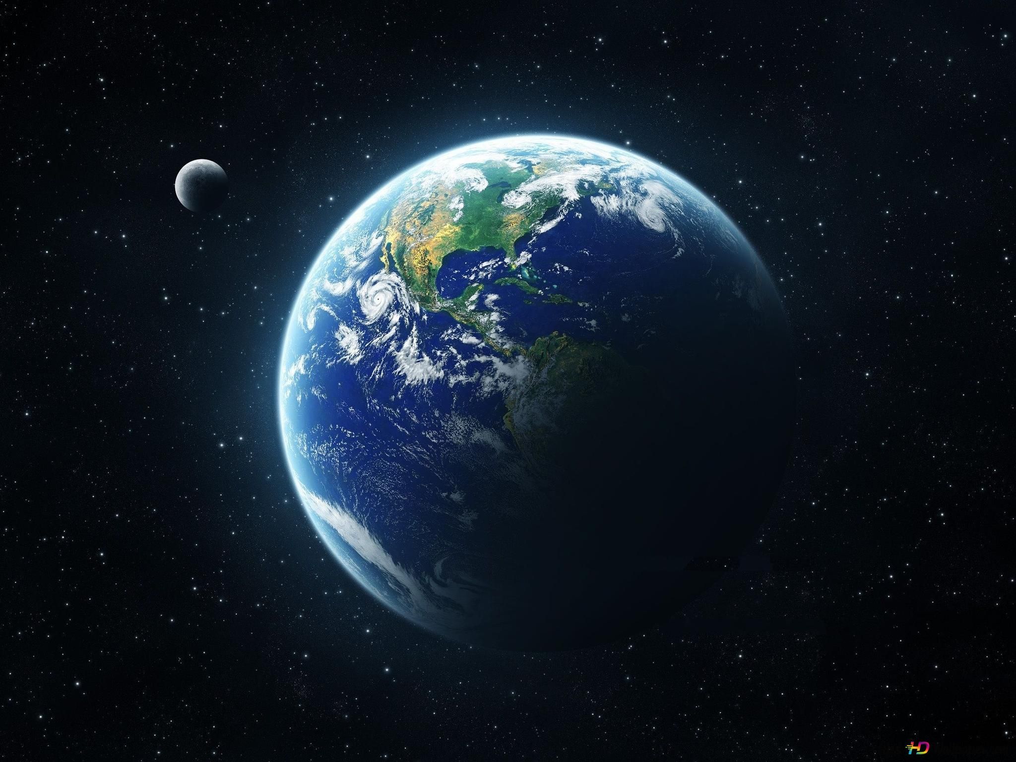 Erde, Mond, Weltraum, Sterne, Blauer Planet, Full HD, Hintergrundbild fürs Tablet