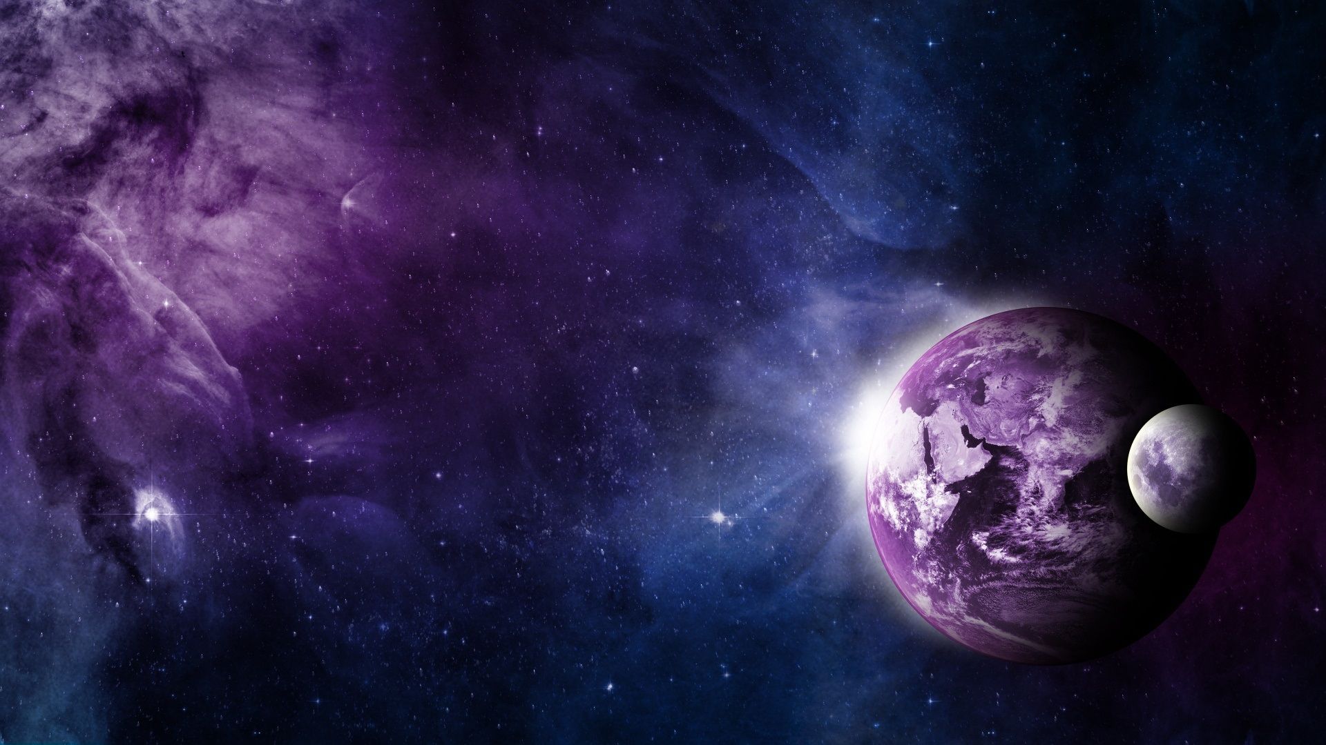 Planet, Mond, Lila Nebel, Weltall, 16:9, Full-HD-Hintergrundbild für den Desktop