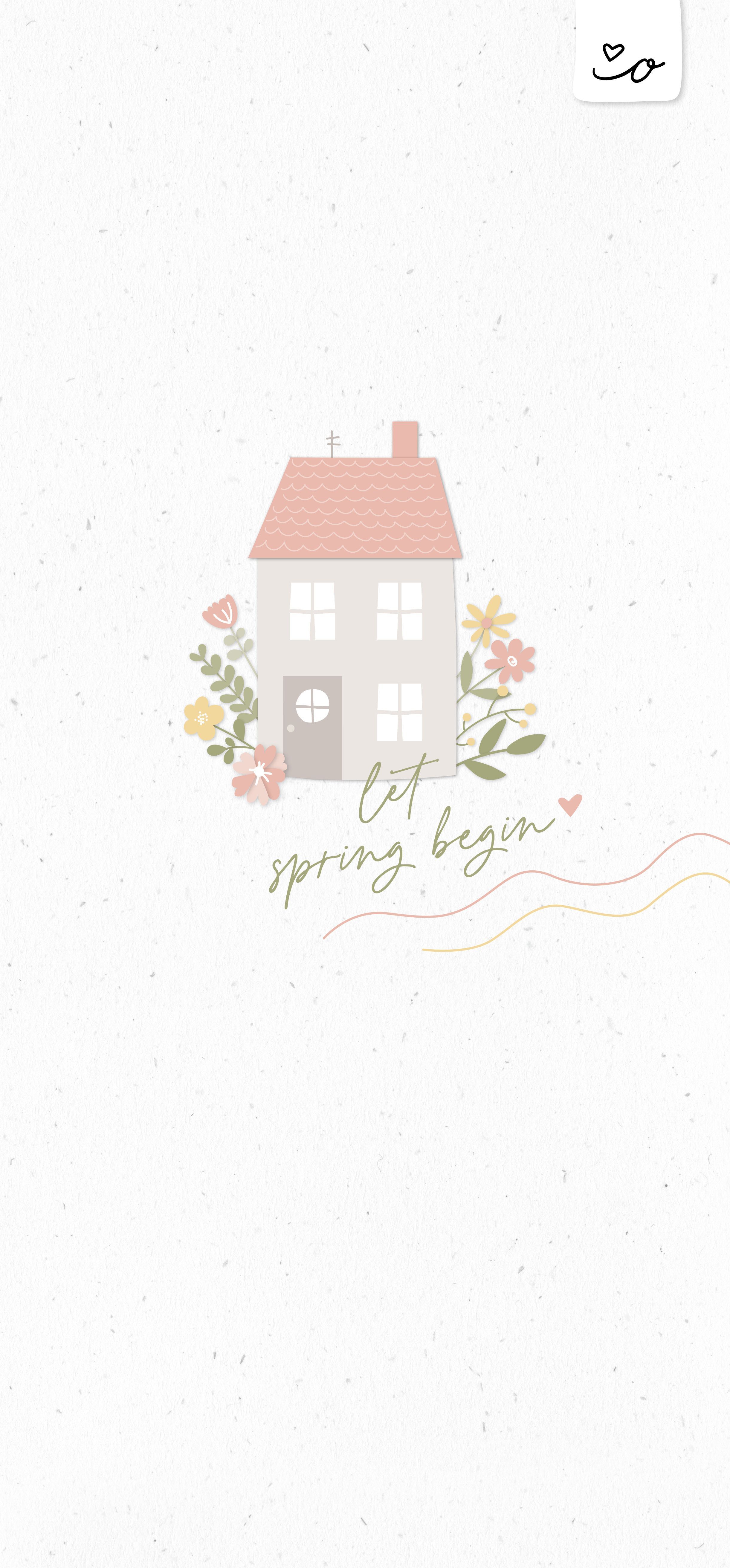 Häuschen, Illustration, Schriftzug, Minimalistisch, QHD+, Handy-Hintergrund im Hochformat