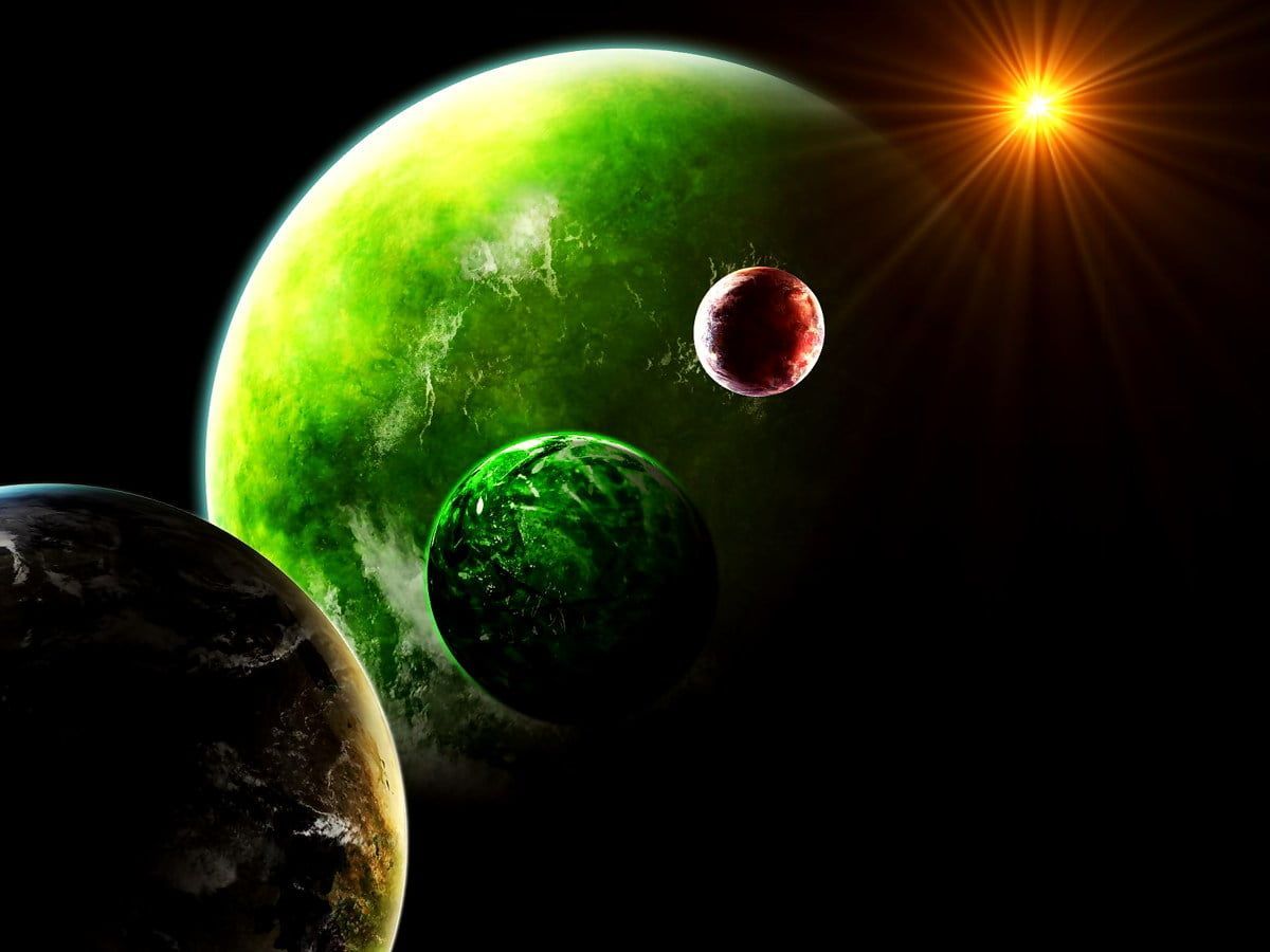 Grüner Planet, Planeten, Sonne, Weltall, Hintergrundbild für iPad und Tablet
